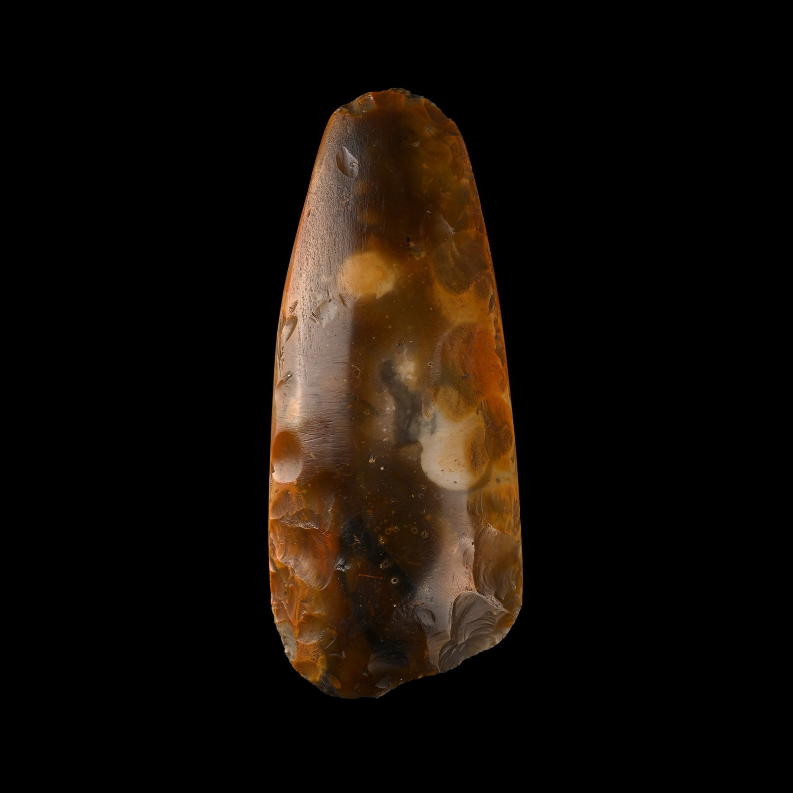 Very Large Farnham Stone Age Polished Axehead: Neolithic Period, circa 6,000 B.P. Lentoid in section with broad rounded butt; edge chipped; effaced inked text to one face. 986 grams, 21 cm (8 1/4 in.). [No Reserve] Found during the original offici