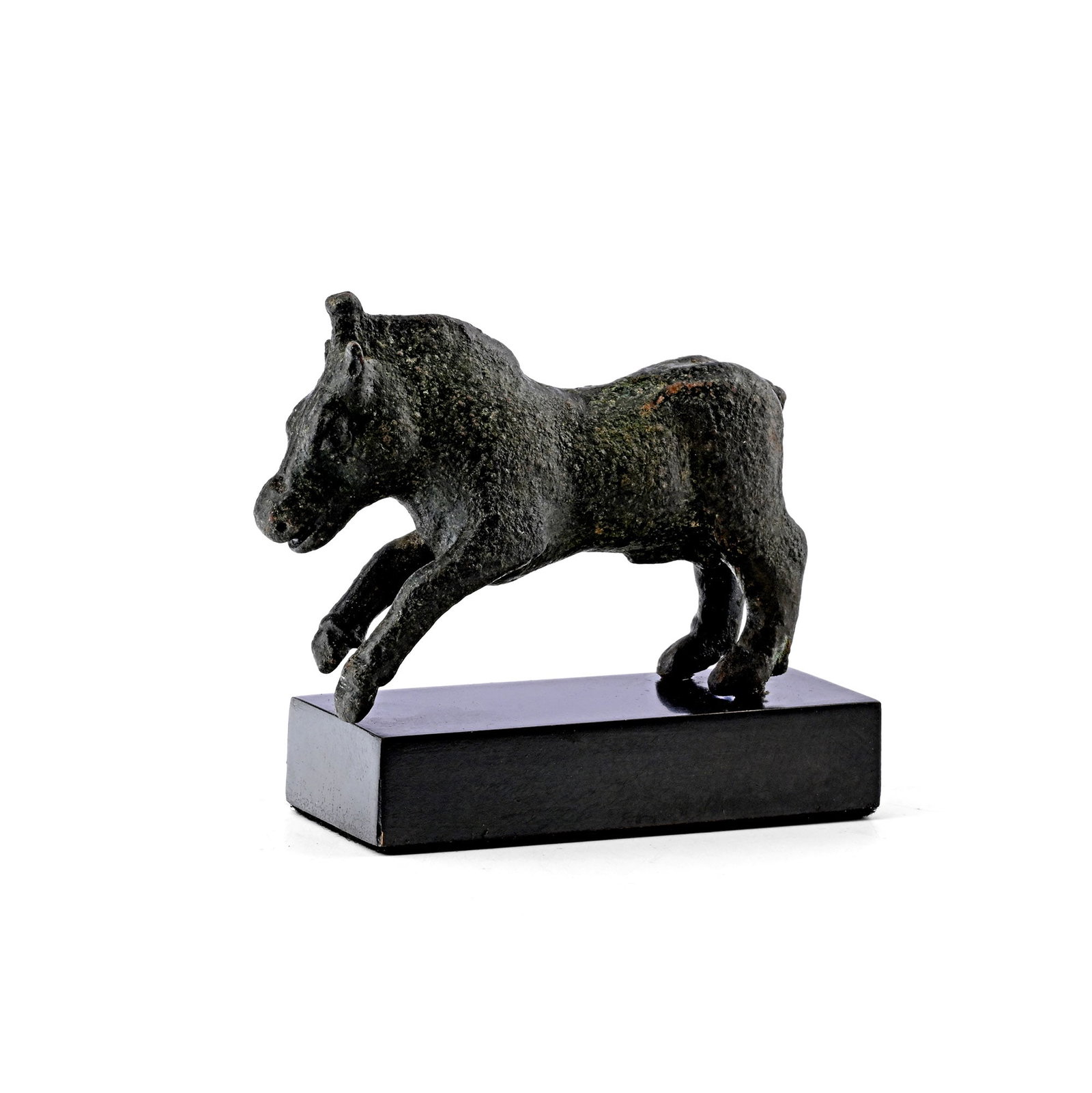 'The Miller' Romano-Celtic Bronze Leaping Boar Statuette: 1st century B.C.-1st century A.D. Depicted in a dynamic pose with its front legs raised and the weight of the body borne on its hind legs, flared nostrils and large, round eyes; mounted on a custom-ma