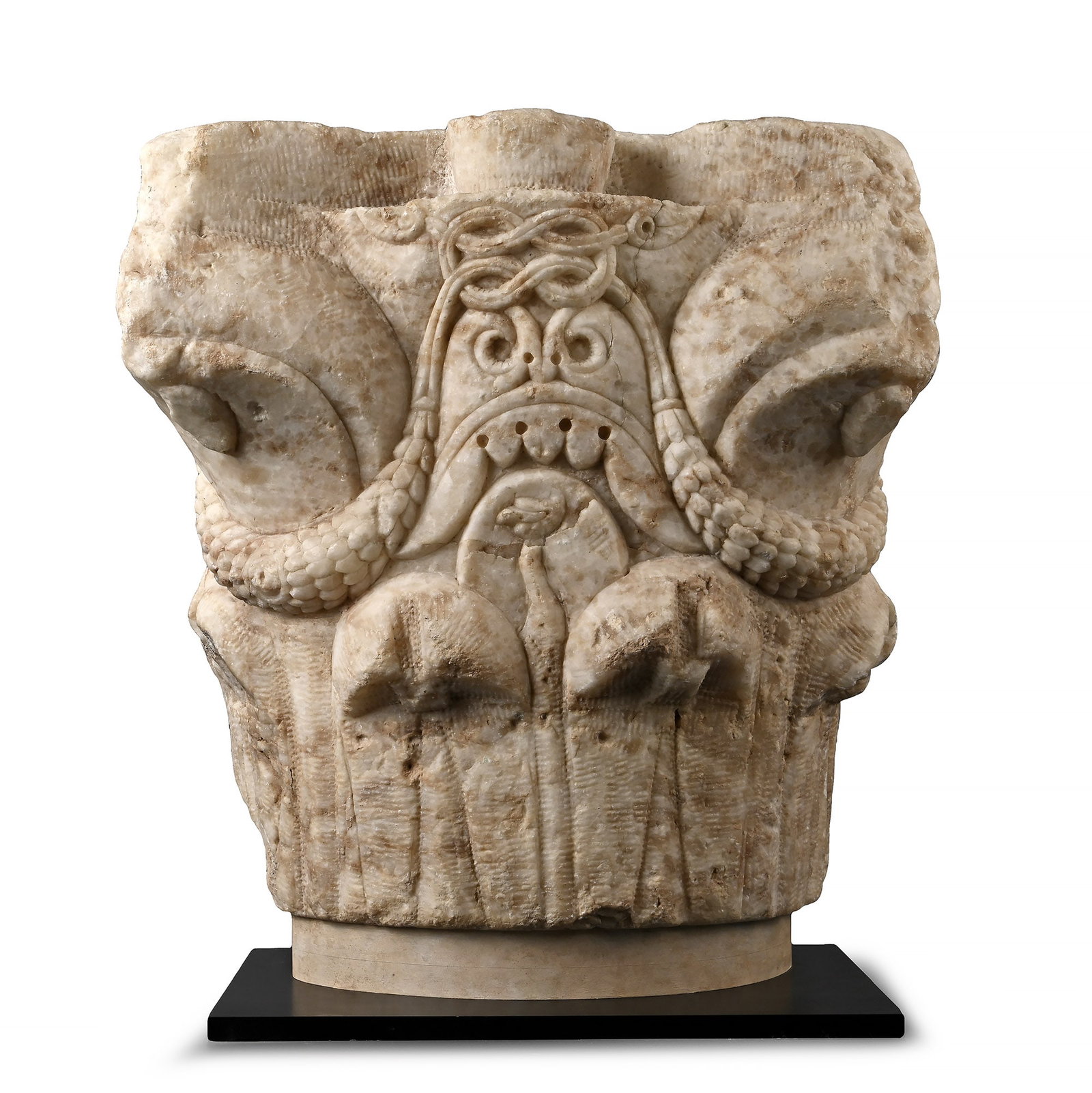 Romanesque Limestone Capital with Reef Knot (1 of 4)