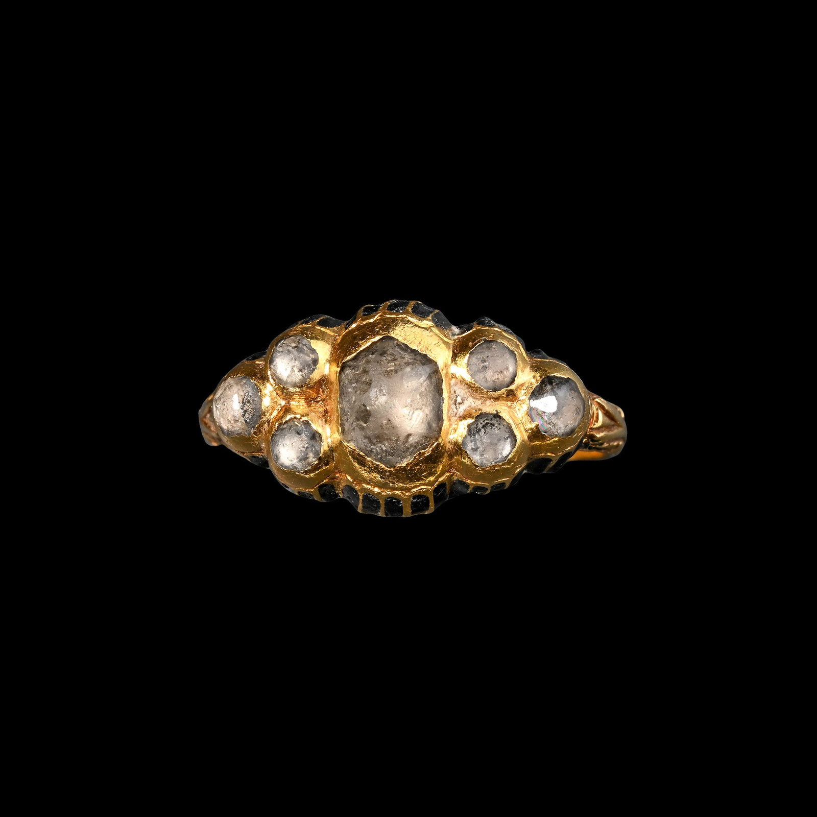 Renaissance Enamelled Gold Ring with Facetted Gems (1 of 3)