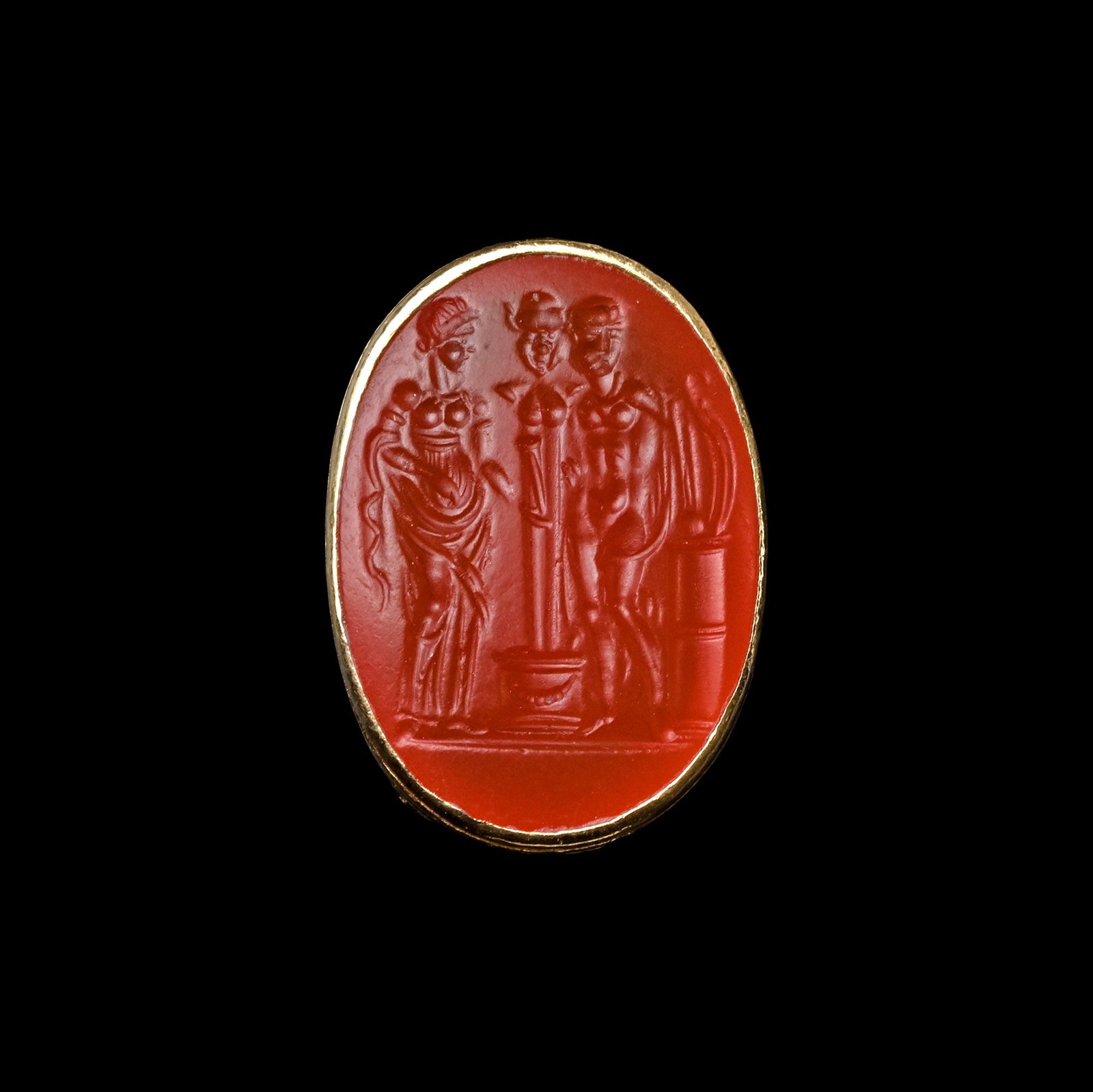 Renaissance Gold Fob Seal with Carnelian Gemstone of a Herm and Figures (1 of 2)