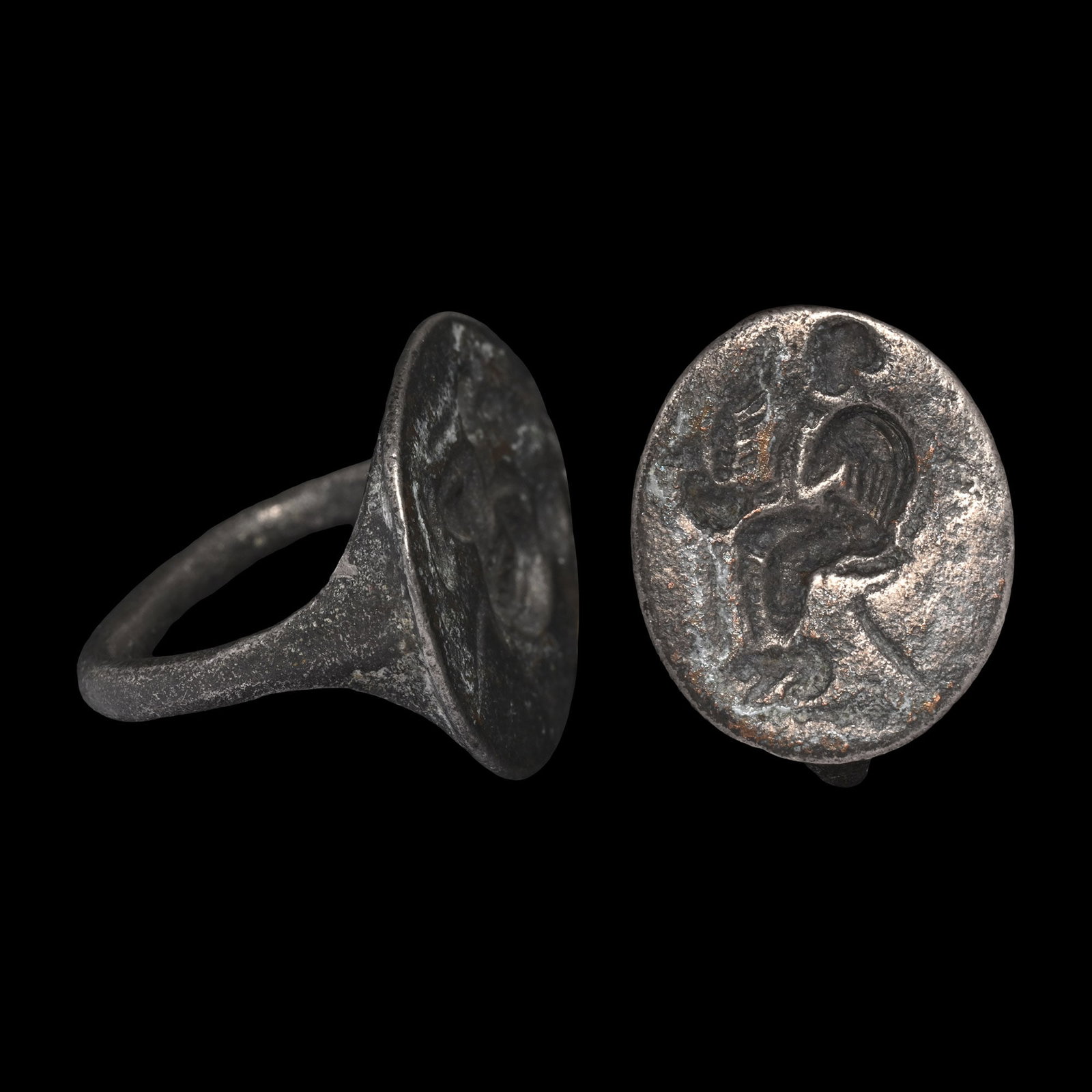 Greek Silver Ring with Seated Goddess Holding a Dove (1 of 1)