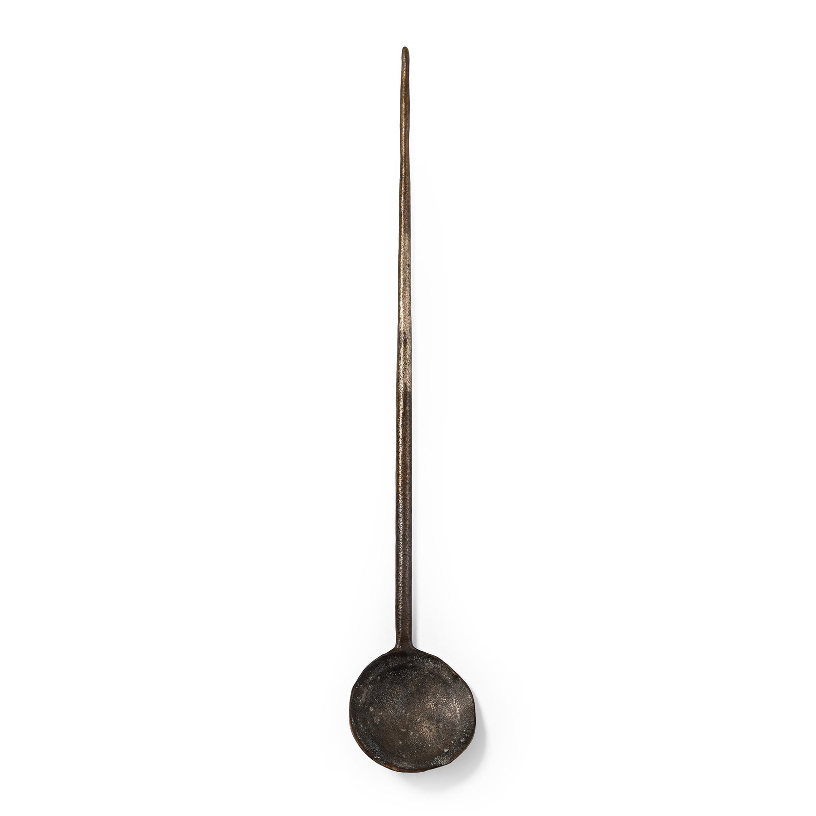 Roman Tinned Bronze Cochlear Spoon: Circa 2nd-3rd century A.D. Featuring a long, pointed handle and a round bowl. 6.91 grams, 13.5 cm (5 1/4 in.). [No Reserve] From the private collection of a South London, UK, gentleman, formed since t