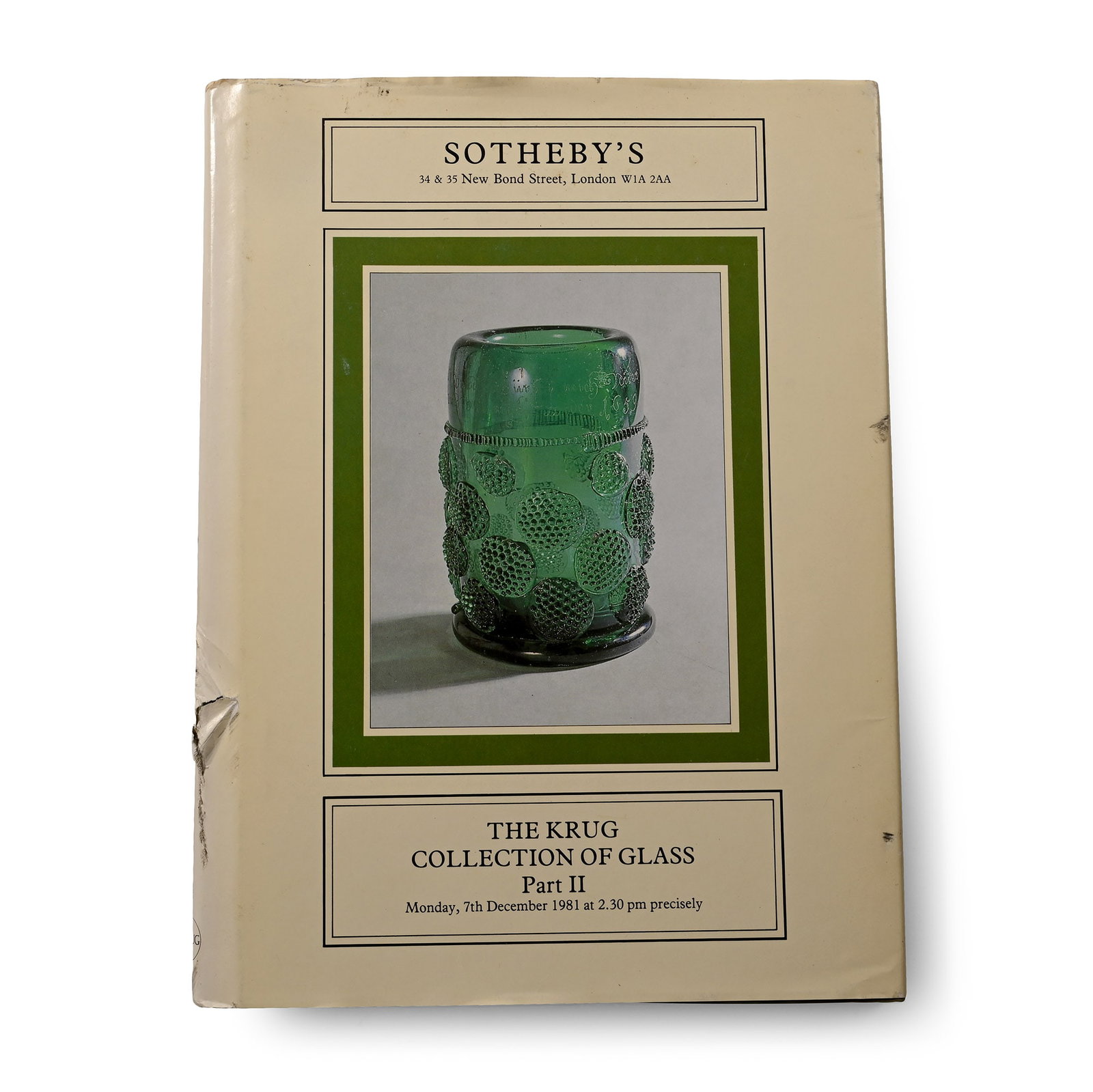 Sotheby's - The Krug Collection of Glass Part II: 7th December 1981 A.D. Hardcover with dustjacket, including a separate estimate sheet, 171 pp, colour and black-and-white images of the lots. 670 grams, 25 x 18.7 cm (9 7/8 x 7 3/8 in.). [No Reserve] 
