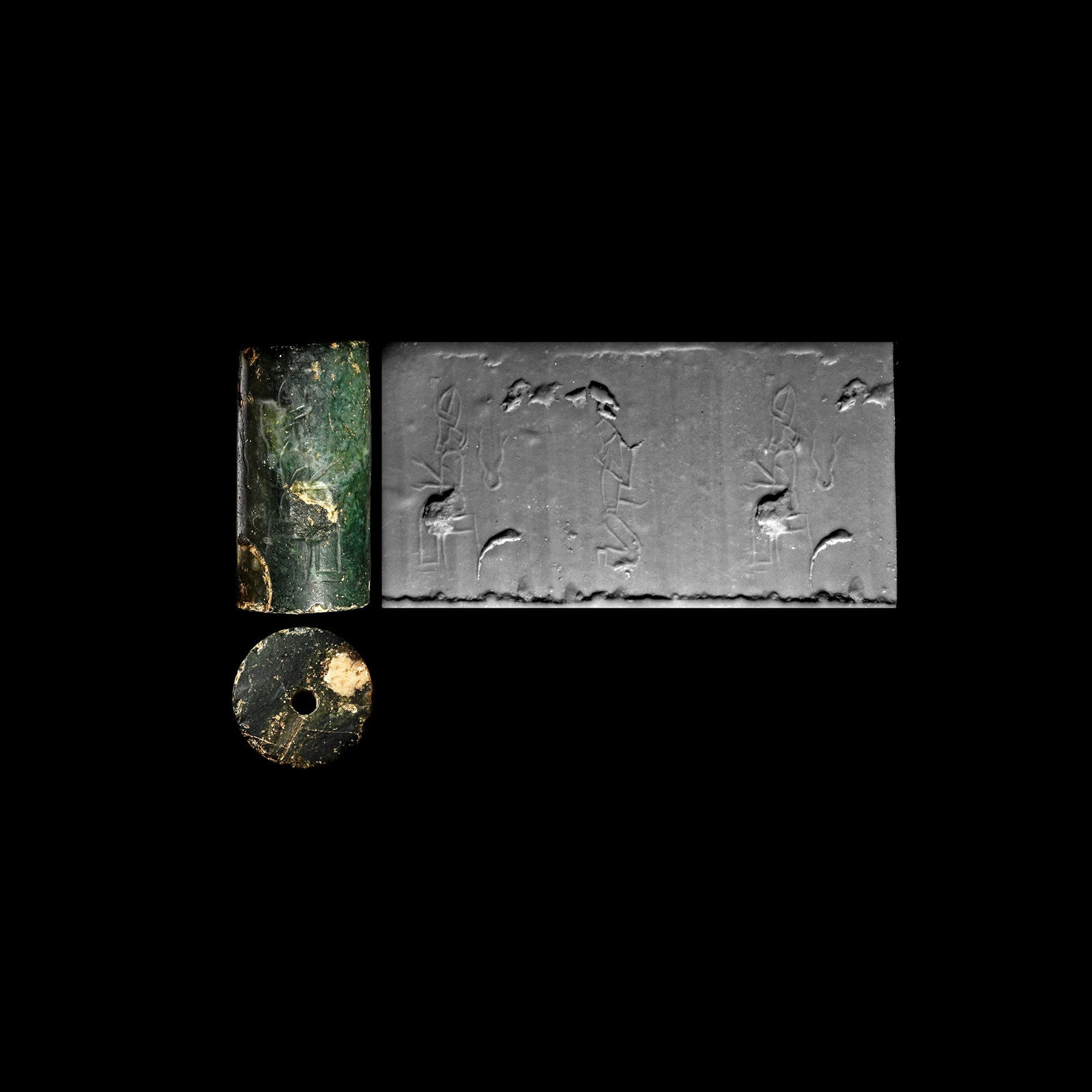 Western Asiatic Variated Green Stone Cylinder Seal with Cuneiform Inscription (1 of 1)