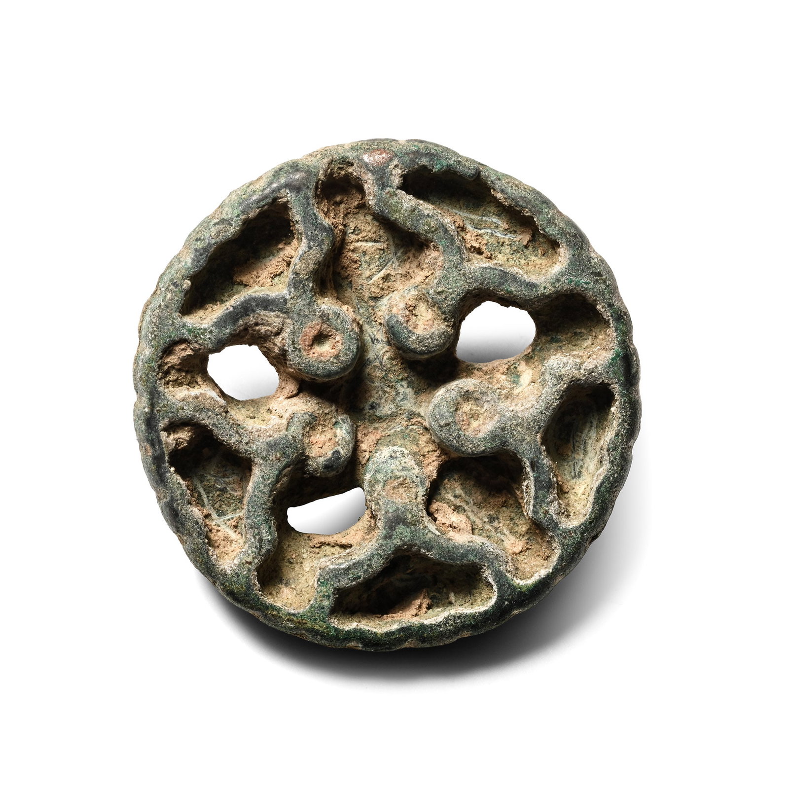 Large West Central Asian Bronze Five-Spoked Motif Seal Matrix: Circa 2300-2000 B.C. Openwork seal matrix with loop handle on the reverse, accompanied by an old scholarly note, typed and signed by W.G. Lambert, late Professor of Assyriology, University of Birmingh