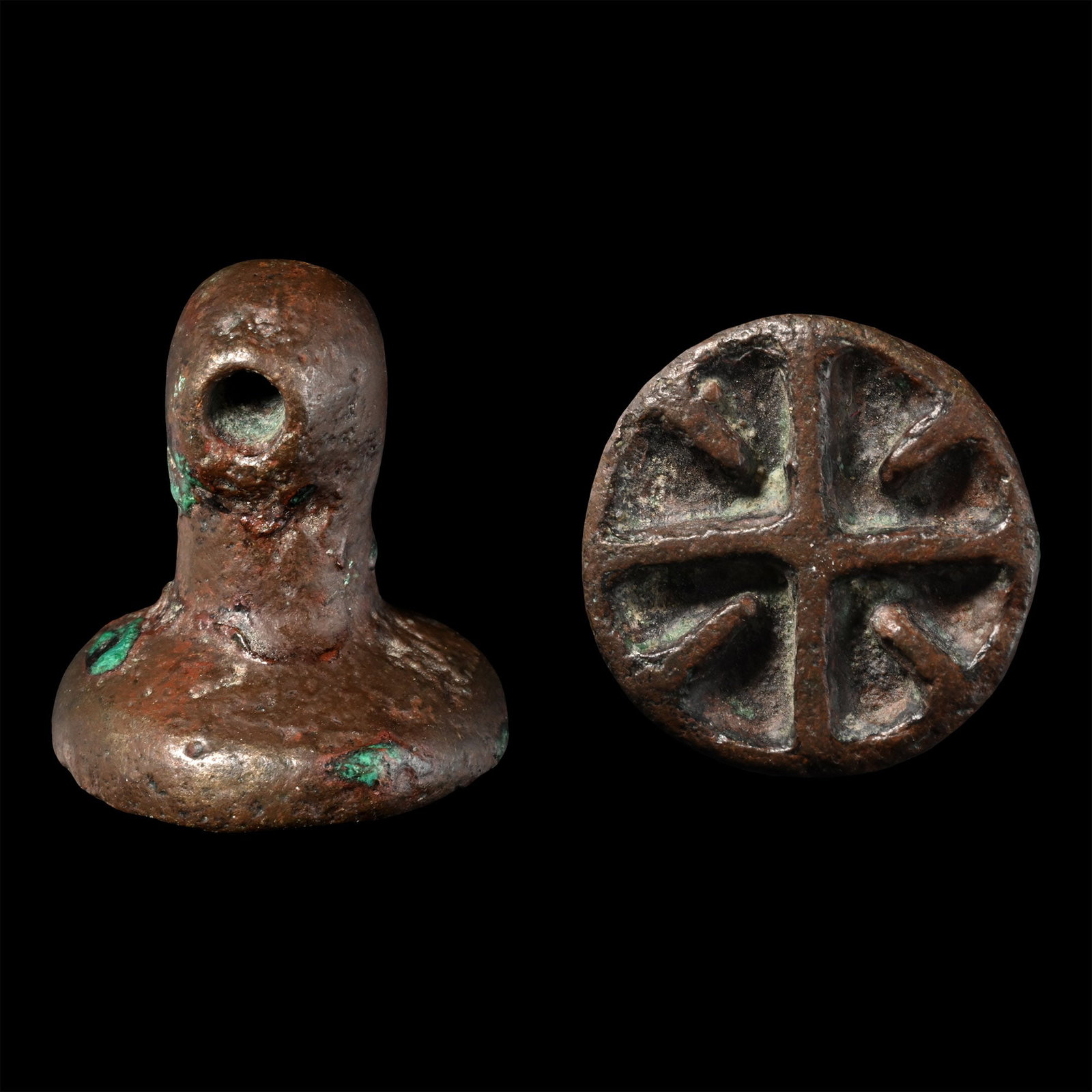 West Central Asian Bronze Chess Piece Type Seal Matrix with 'Union' Cross (1 of 1)