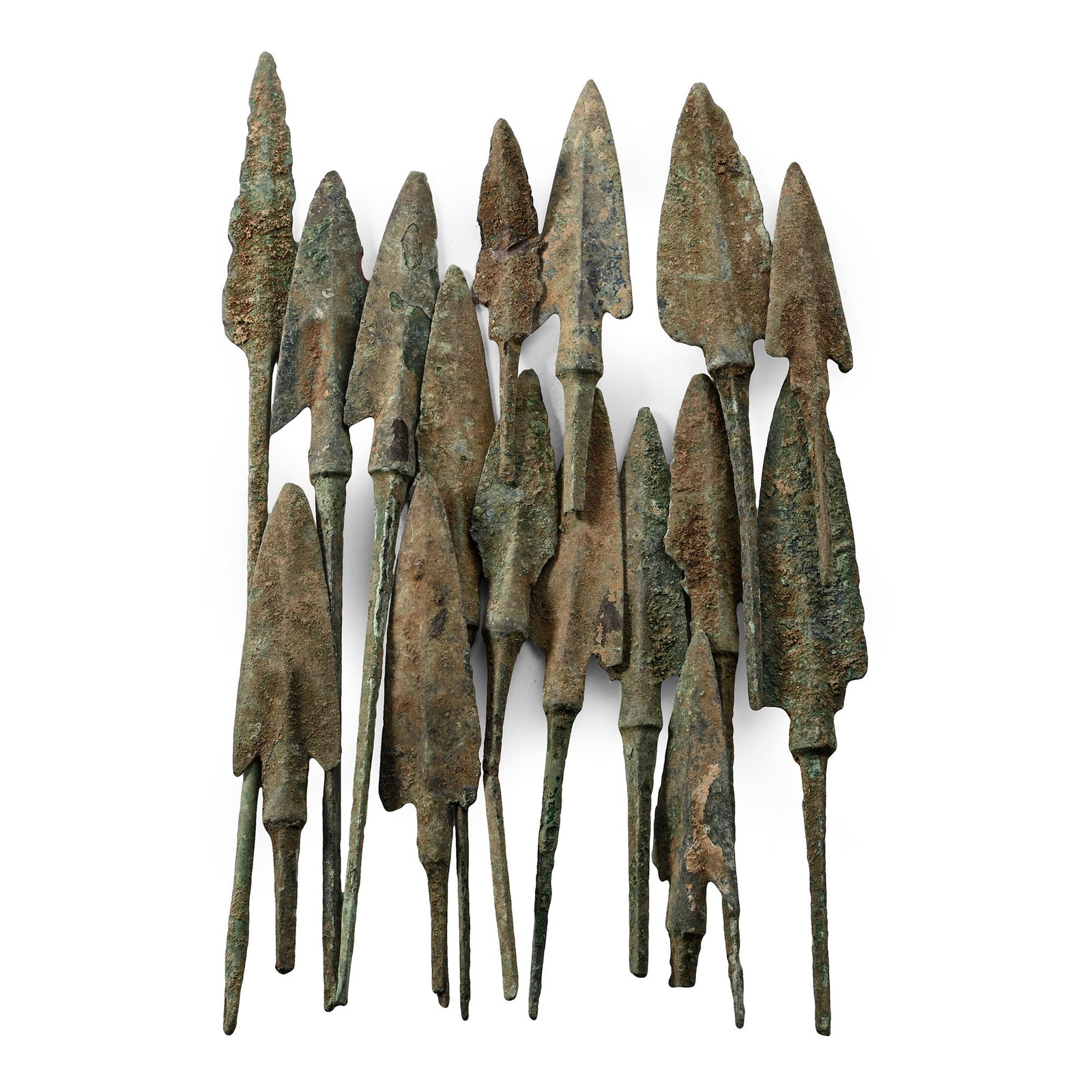 Western Asiatic Bronze Arrowhead Collection: 2nd-1st millennium B.C. Comprising fifteen tanged arrowheads, mostly barbed types. Cf. for similar arrowheads Khorasani, M.M., Arms and Armour from Iran - The Bronze Age to the End of the Qajar Period