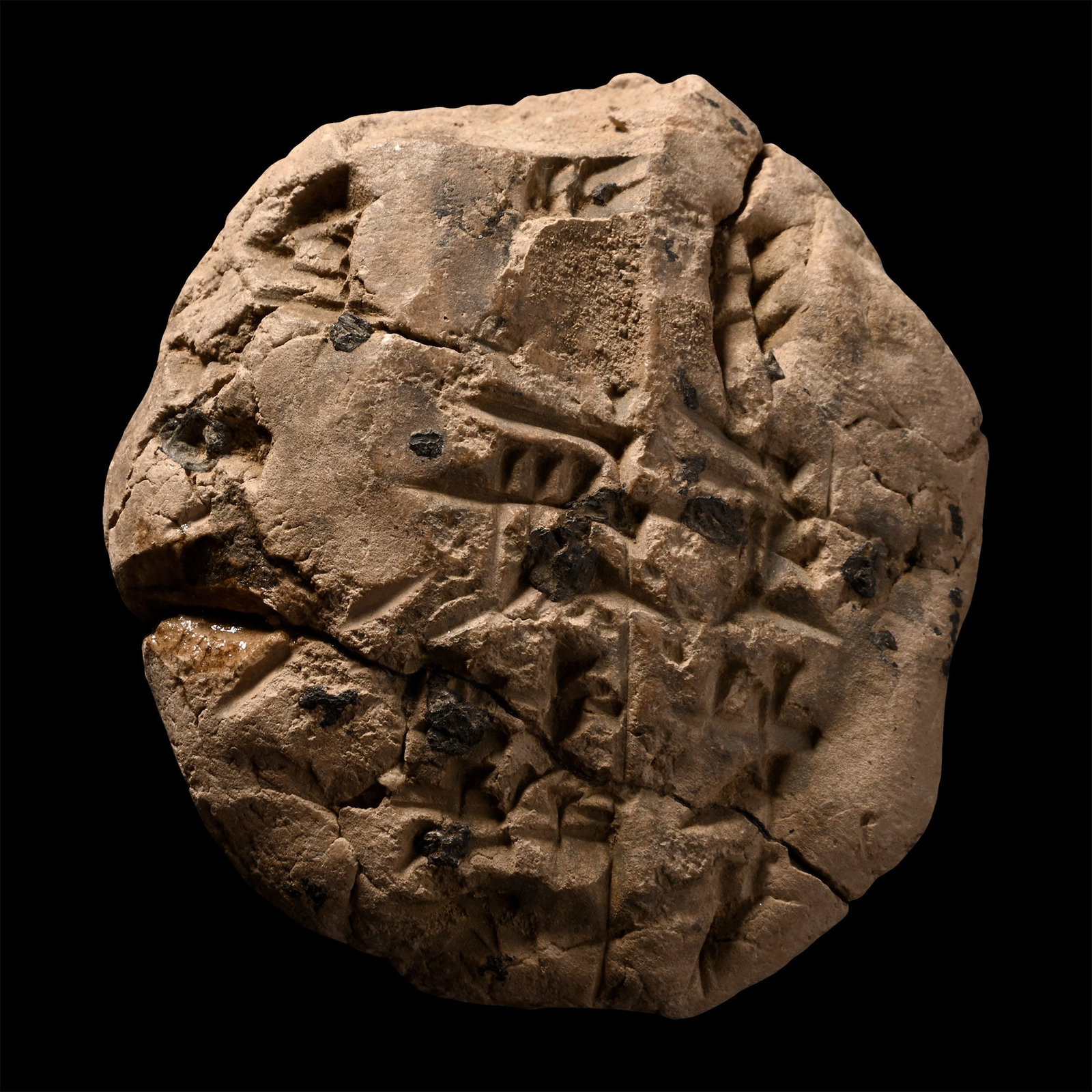 Old Babylonian Cuneiform School Exercise Tablet: Circa 2100-1900 B.C. Domed tablet with impressed text on the upper face. 80.82 grams, 63 mm (2 1/2 in.). Private collection, 1980s. UK private collection before 2000. Acquired on the UK art market. Pr