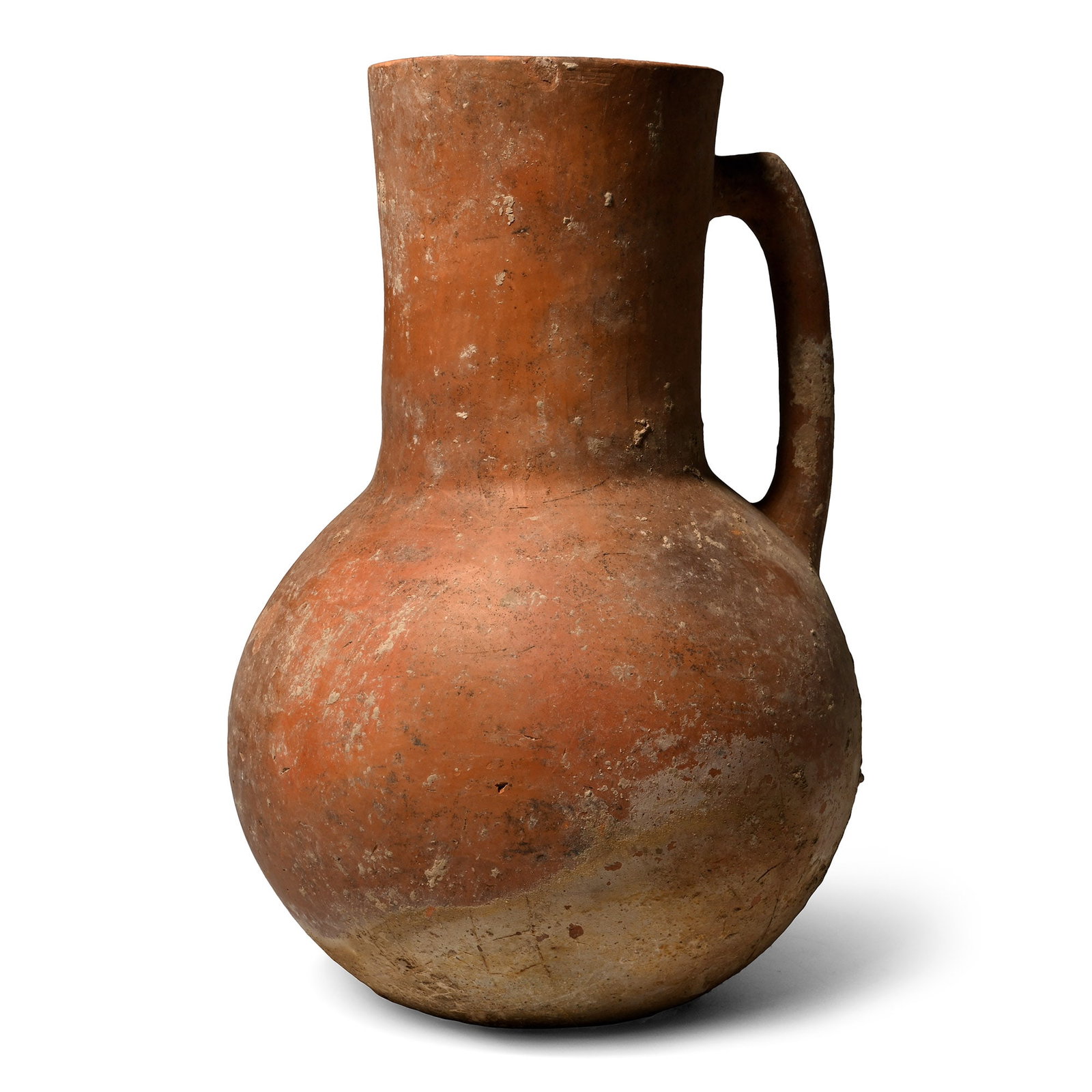 Large Western Asiatic Pottery Vessel: 1st millennium B.C. Bulbous body and a tall, tubular neck with a round-section handle. 960 grams, 26.5 cm (10 1/2 in.). From an important specialist collection, London, UK, 1990s. TimeLine Auctions fo