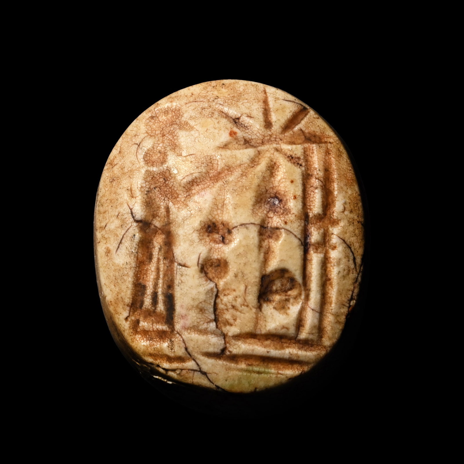 Neo-Babylonian Burnt Stone Stamp Seal with Cultic Scene (1 of 3)