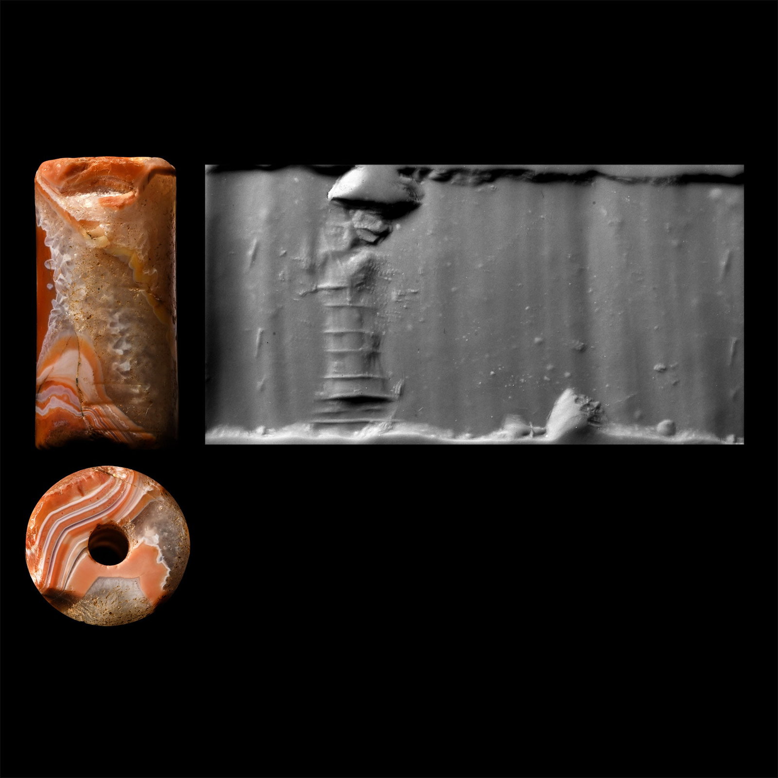 Western Asiatic Orange Banded Agate Cylinder Seal with Figure (1 of 1)
