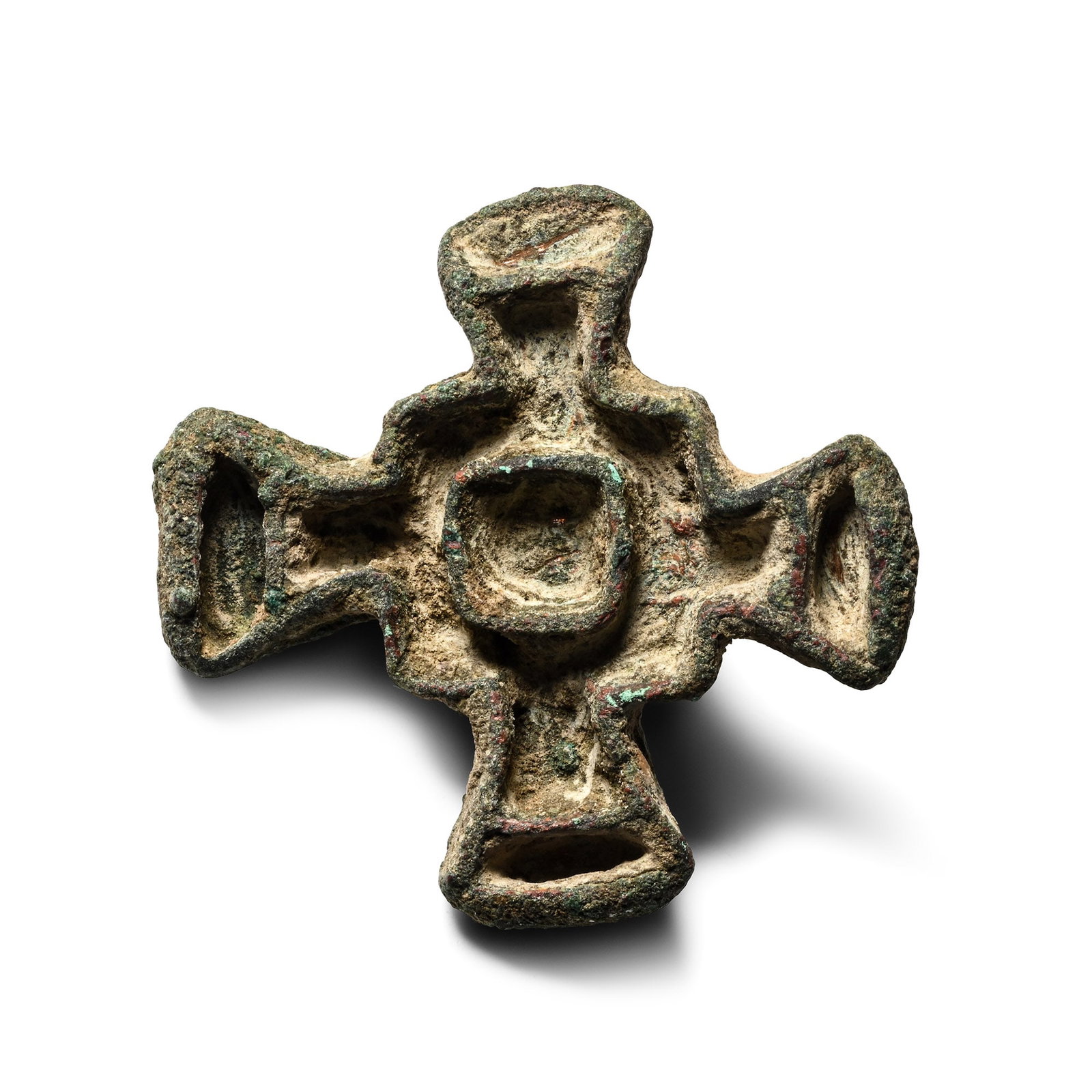 West Central Asian Bronze Quadrate Cross Seal Matrix: Circa 2300-2000 B.C. Comprising a cross-shaped body with a small loop on the reverse, accompanied by an old scholarly note, typed and signed by W.G. Lambert, late Professor of Assyriology, University 