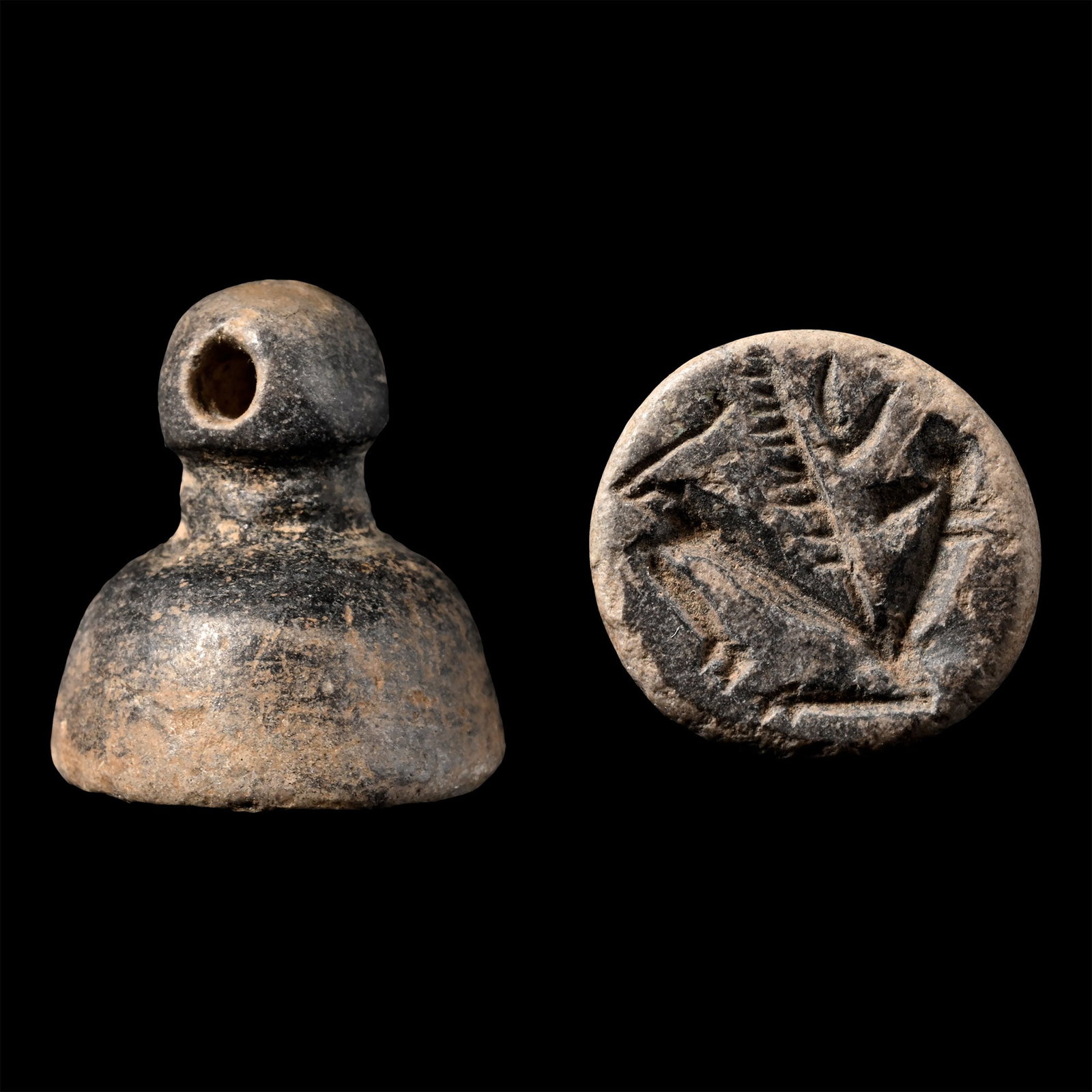 Palestinian or Anatolian Brown Stone Stamp Seal with Sphinx: Circa 1200-900 B.C. Comprising a domed body and a large handle, accompanied by an old scholarly note, typed and signed by W.G. Lambert, late Professor of Assyriology, University of Birmingham, 1970-19