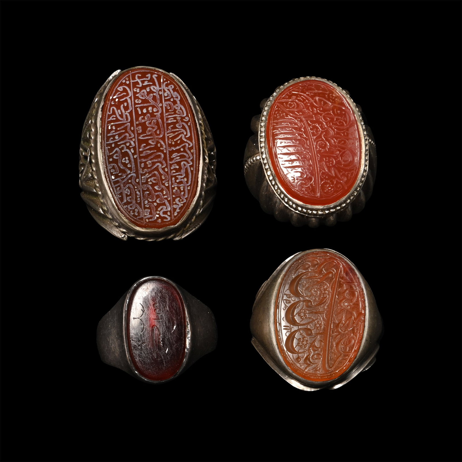 Western Asiatic Silver-Coloured Metal Rings with Calligraphic Gemstones (1 of 1)