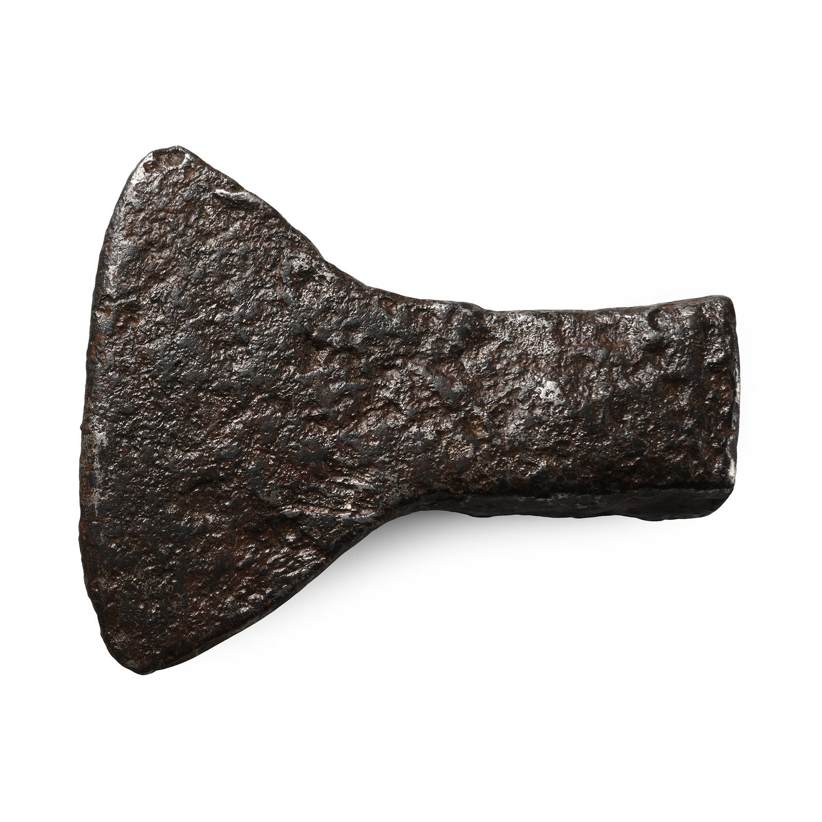 Celtic Iron Open Socketted Splayed Axehead: Late Hallstatt-Early La Tene Period, circa 450 B.C. Flaring blade with a rectangular-section folded socket. 155 grams, 84 mm (3 1/4 in.). [No Reserve] Ex M. Spiegelberg collection, since 1989-1992; th