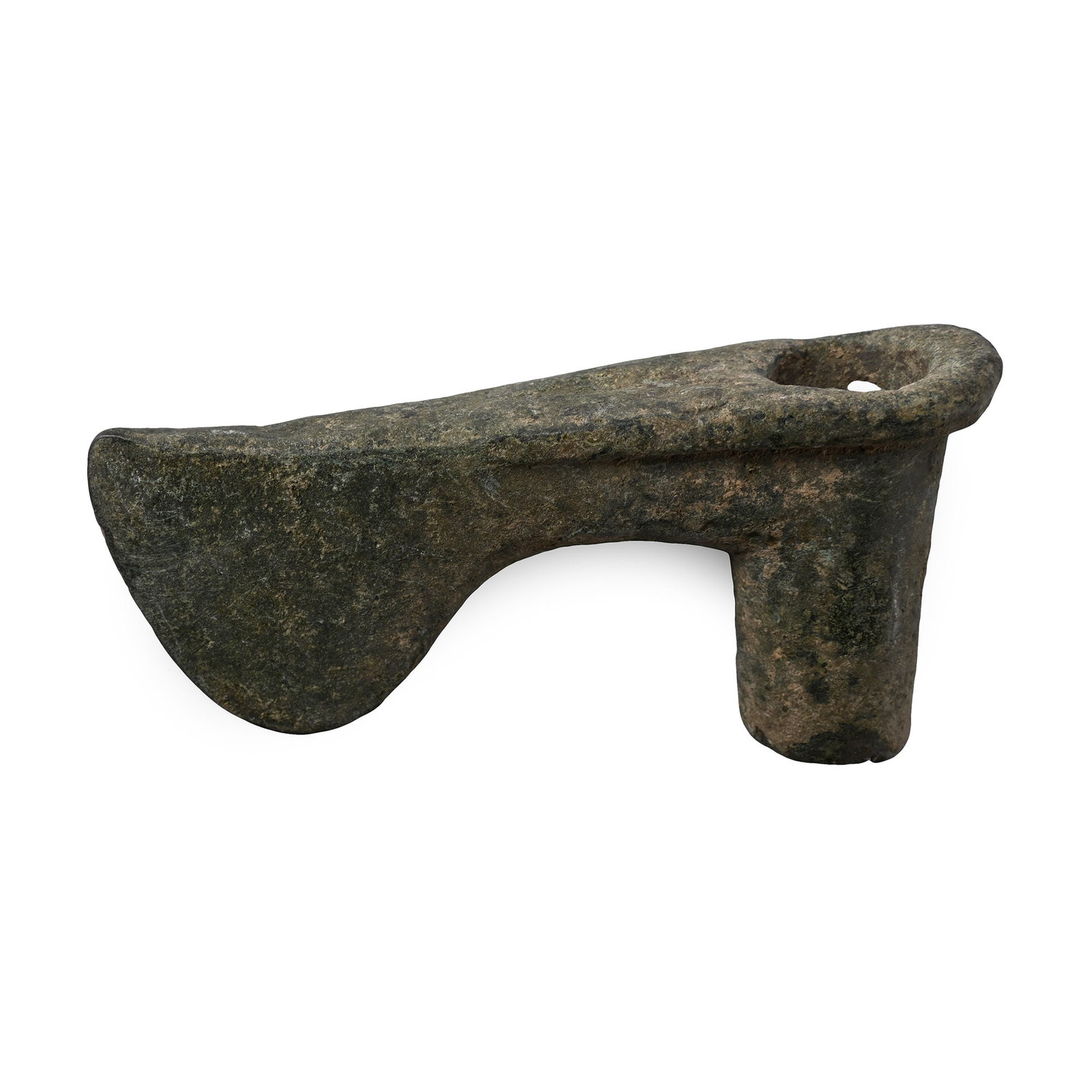 Luristan Bronze Axehead: 2nd-1st millennium B.C. With a short socketted shaft and flange to the mouth, a broadening blade towards the cutting edge. 374 grams, 12.3 cm (4 7/8 in.). Ex Abelita collection, 1990s. TimeLine Auctio