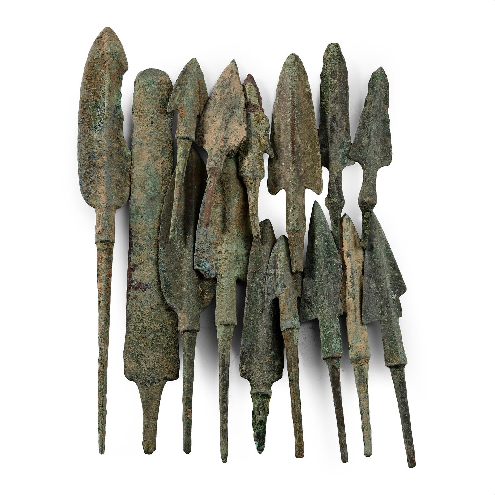 Western Asiatic Bronze Arrowhead Collection: 2nd-1st millennium B.C. Comprising fifteen tanged arrowheads, some with barbs. Cf. for similar arrowheads Khorasani, M.M., Arms and Armour from Iran - The Bronze Age to the End of the Qajar Period, T?