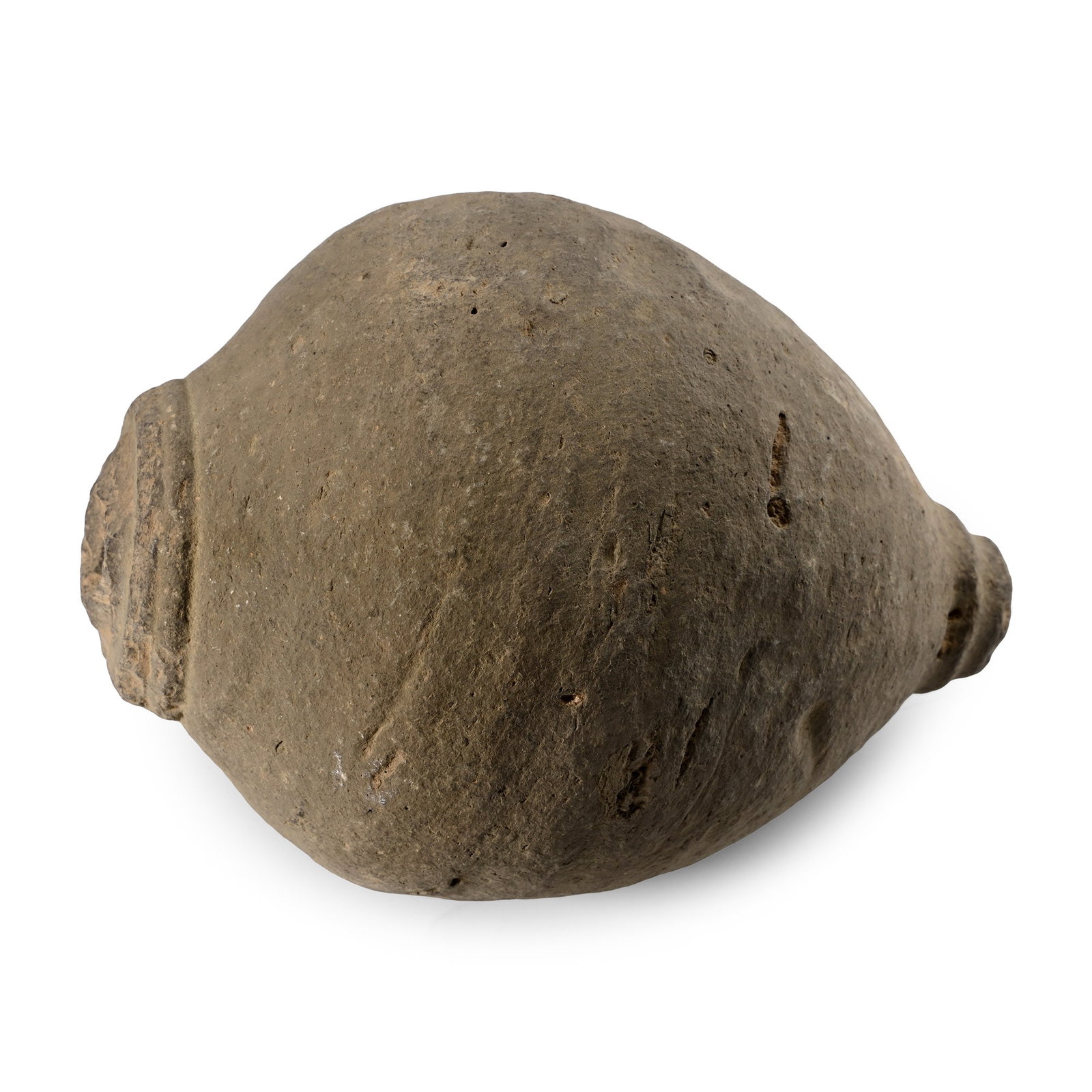 Byzantine 'Greek Fire' Ceramic Fire Bomb or Hand Grenade: 9th-11th century A.D. Bulbous body with a tiered base; intended to be filled with explosive liquid and a wick, and used as a hand grenade. Cf. Arendt, W. I., Granaten des 13-14. Jahrhunderts, die an d