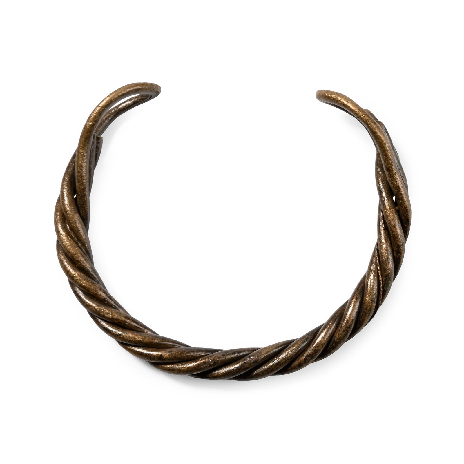 Viking Bronze Twisted Bracelet: Circa 9th-11th century A.D. Penannular bracelet with looped terminals formed of round-section bars. 22.5 grams, 63 mm (2 1/2 in.). [No Reserve] Ex German art market, 2000s. Acquired from an EU collect