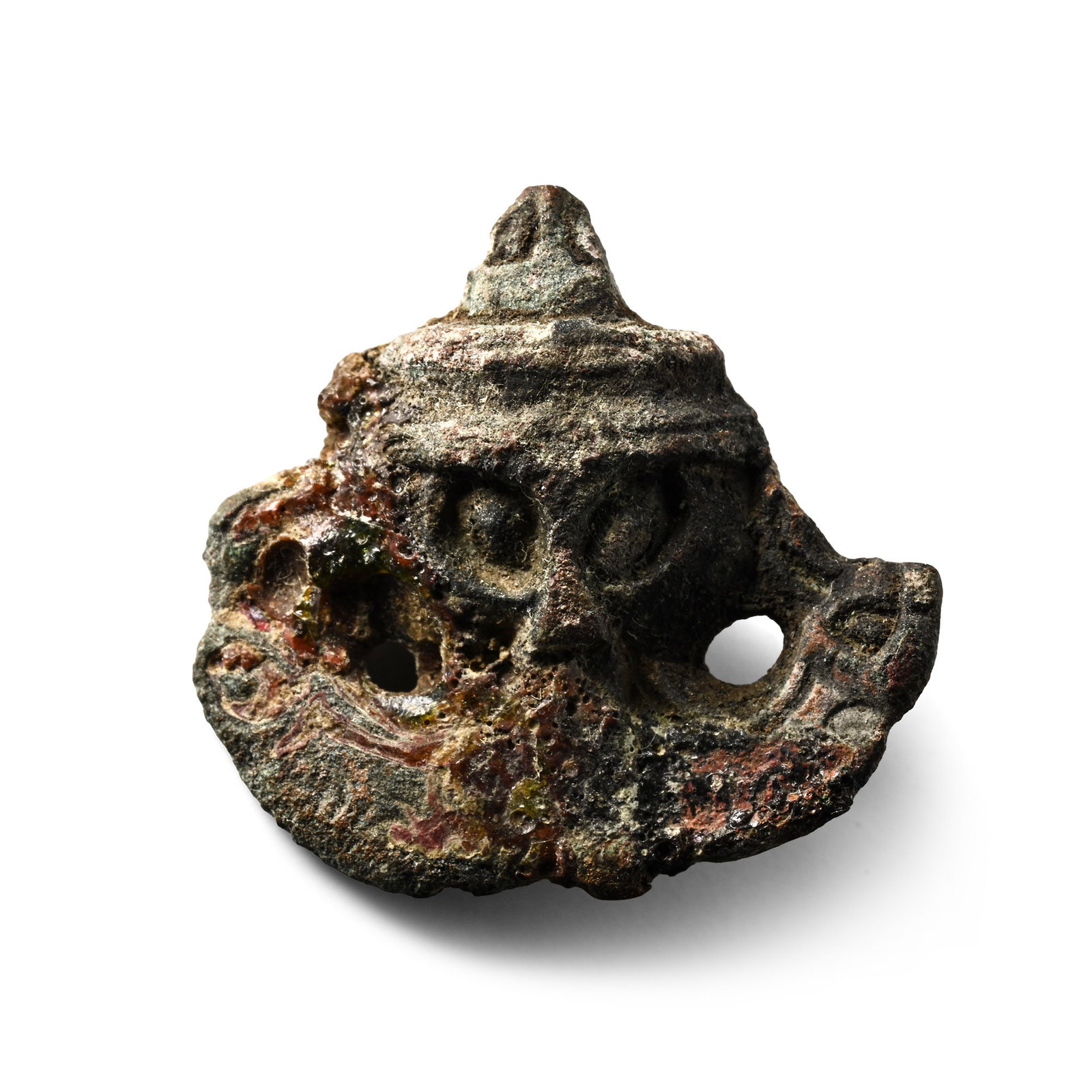 Anglo-Saxon Bronze Florid Brooch Terminal with Moustached Face (1 of 1)