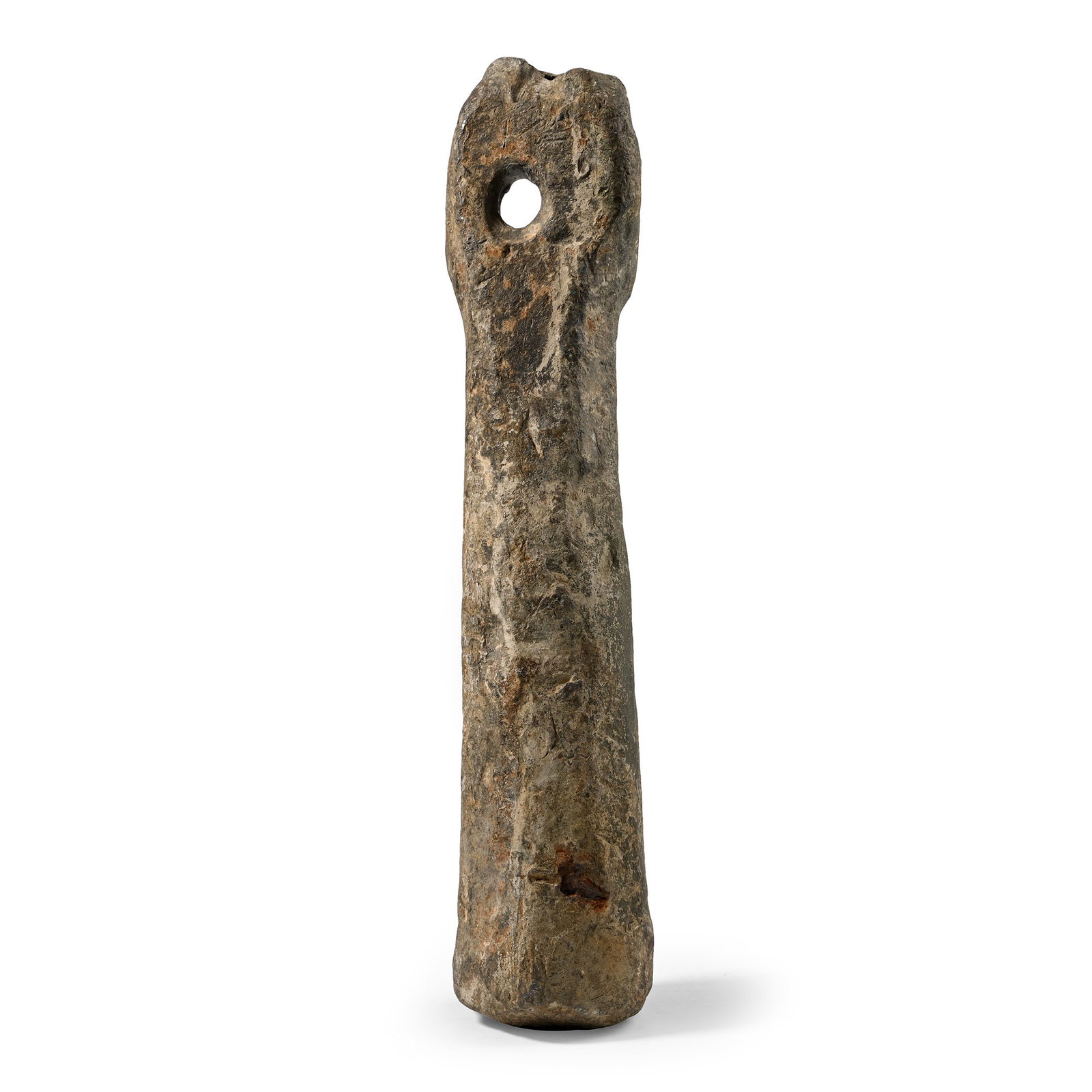Tudor 'Thames' Lead Tall Ship's Depth Sounding Weight: Circa 16th century A.D. Composed of a tapering and facetted body, a flattened pierced terminal. 6.2 kg, 29.5 cm (11 5/8 in.). Found Thames foreshore at Deptford, UK, circa 1996. TimeLine Auctions foll