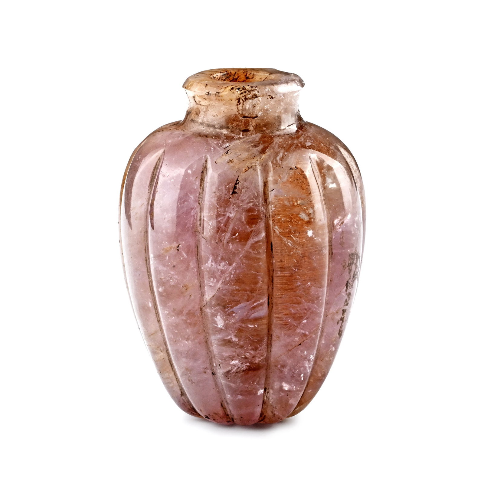 Italian Miniature Amethyst Container: 16th-17th century A.D. A finely executed vessel with fluted sides, tubular neck and a hollowed interior. 64.49 grams, 49 mm (2 in.). Acquired on the European art market. TimeLine Auctions follows a ri