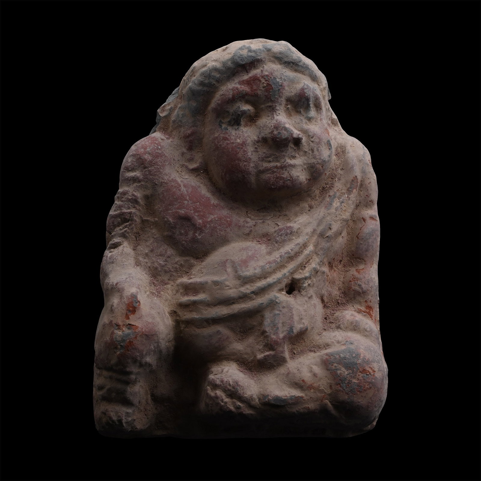 Chinese Song Terracotta Budai Brick: Song Dynasty, 960-1279 A.D. or later. With a high-relief figure of a robed male monk, with painted detailing. Cf. for Budai statues of Song Period Qing, C., ?In Indigenizing Deities: The Budai Maitrey