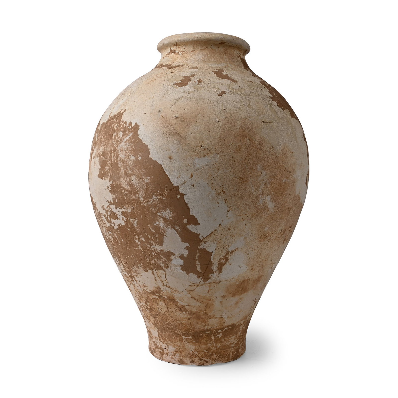 Chinese Tang White Ware Vessel: Tang Dynasty, 618-907 A.D. or later. Large piriform jar with rolled rim and tapering foot. 2.47 kg, 30.5 cm (12 in.). Ex Hong Kong gentleman's collection. TimeLine Auctions follows a rigorous vetting 