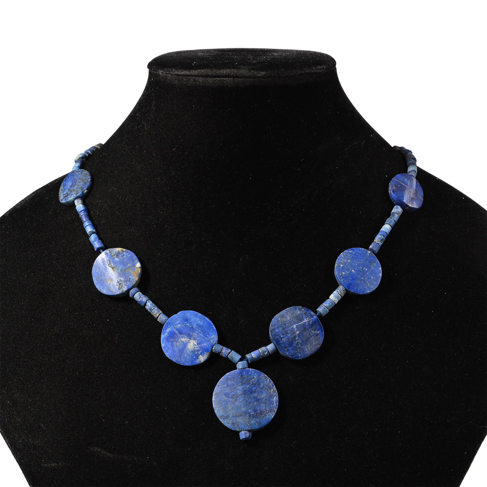 Bactrian Style Lapis Lazuli Bead Necklace String: Composed of tubular and coin-shaped beads, restrung. 48 grams, 37 cm (14 1/2 in.). [No Reserve] Acquired in the 1990s-early 2000s. Ex London, UK, collection. TimeLine Auctions follows a rigorous vetti