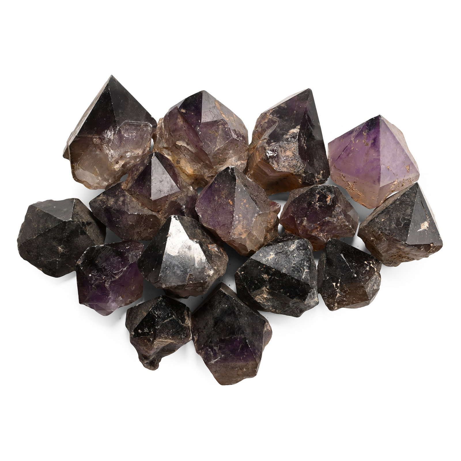 Group of Fourteen [14] Large Amethyst and Smoky Quartz Crystal Points (1 of 1)