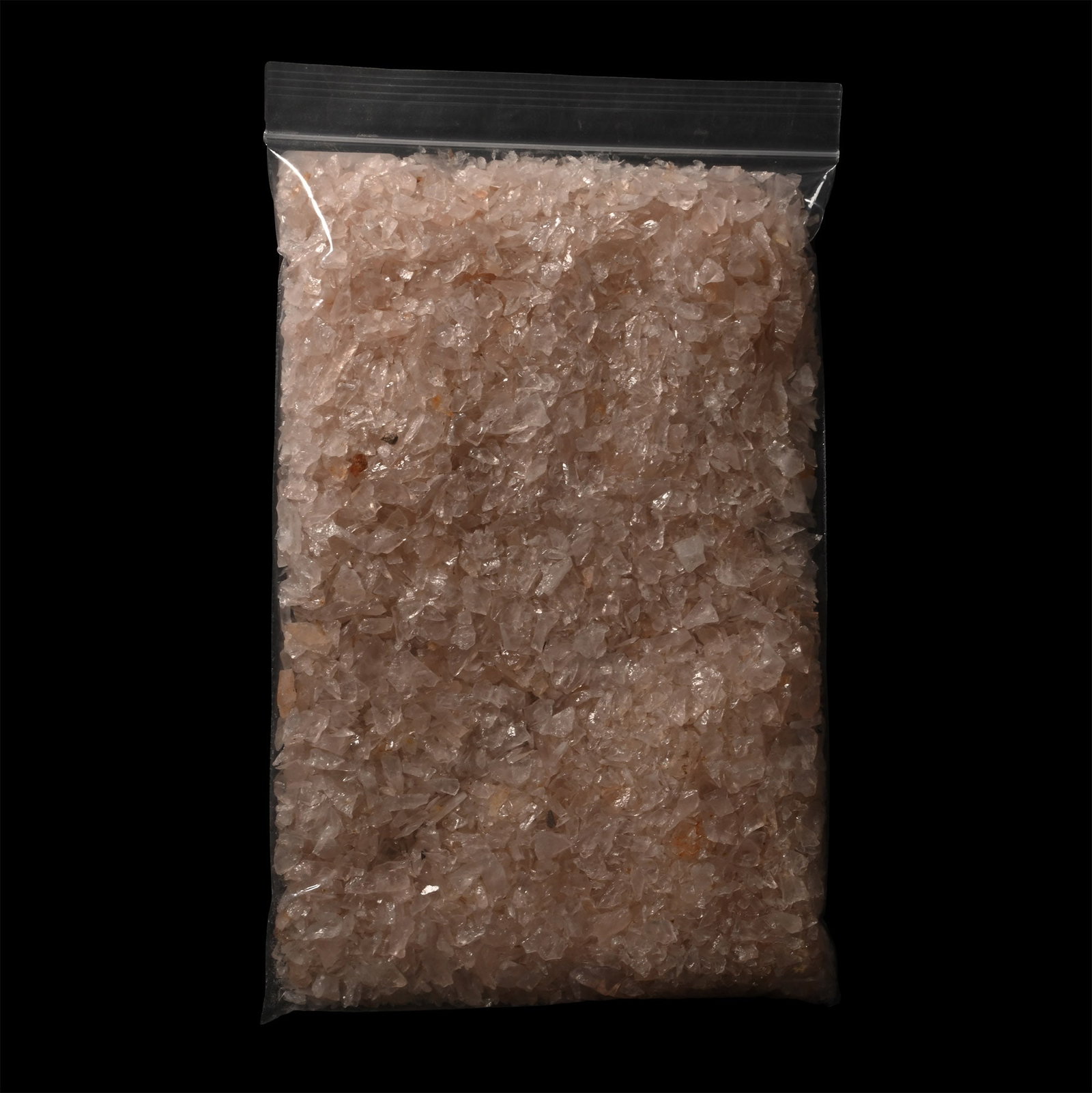 Rose Quartz Fragments: Large quantity of pale pink rose quartz chips. 556 grams total, 1-35 mm (1/8 - 1 3/8 in.). [No Reserve] Ex Mineral Imports, London, UK. Gregory, Bottley & Lloyd (Gregory's), Harwich, UK. TimeLine Auct