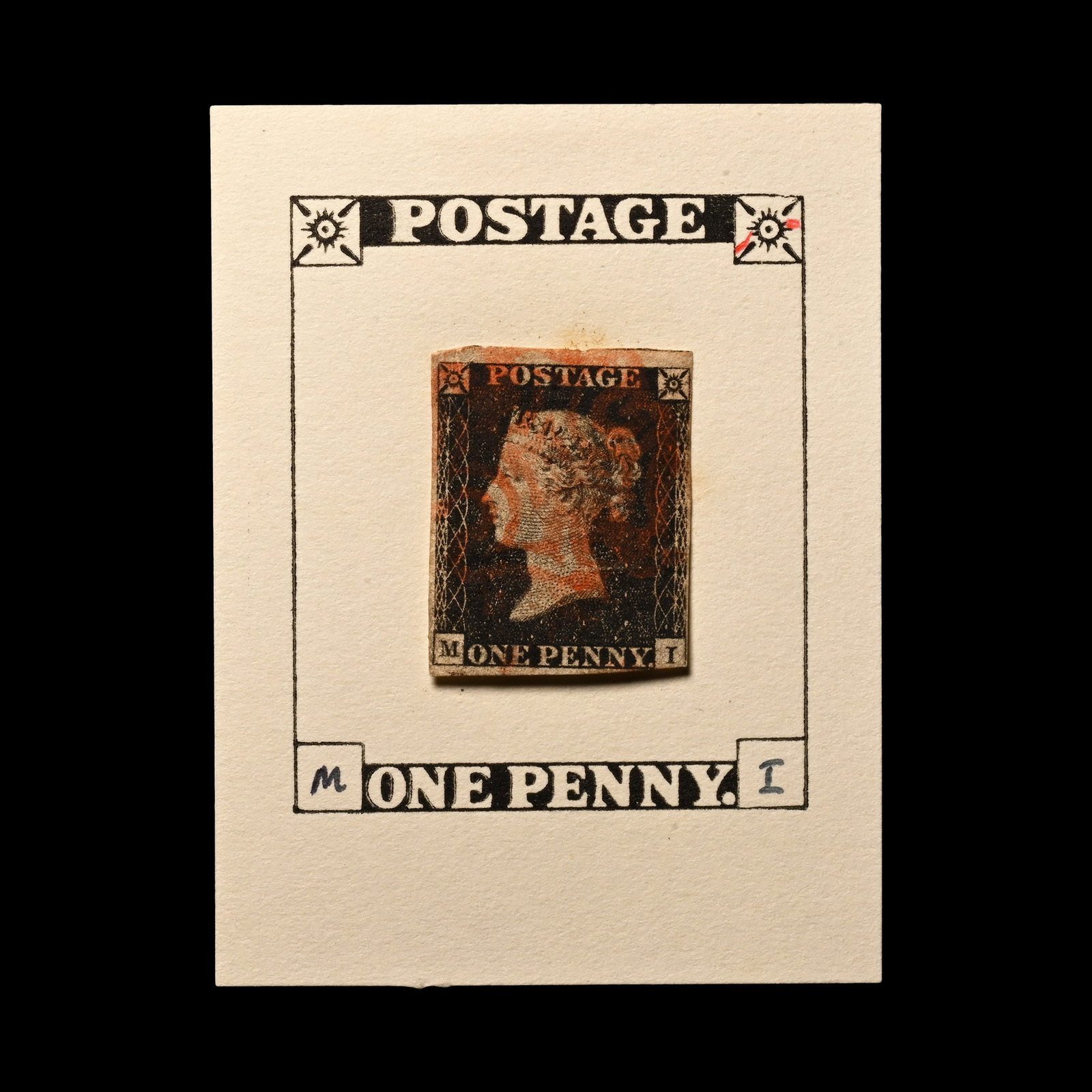 Victorian Penny Black Re-entry with Red Maltese Cross (1 of 1)