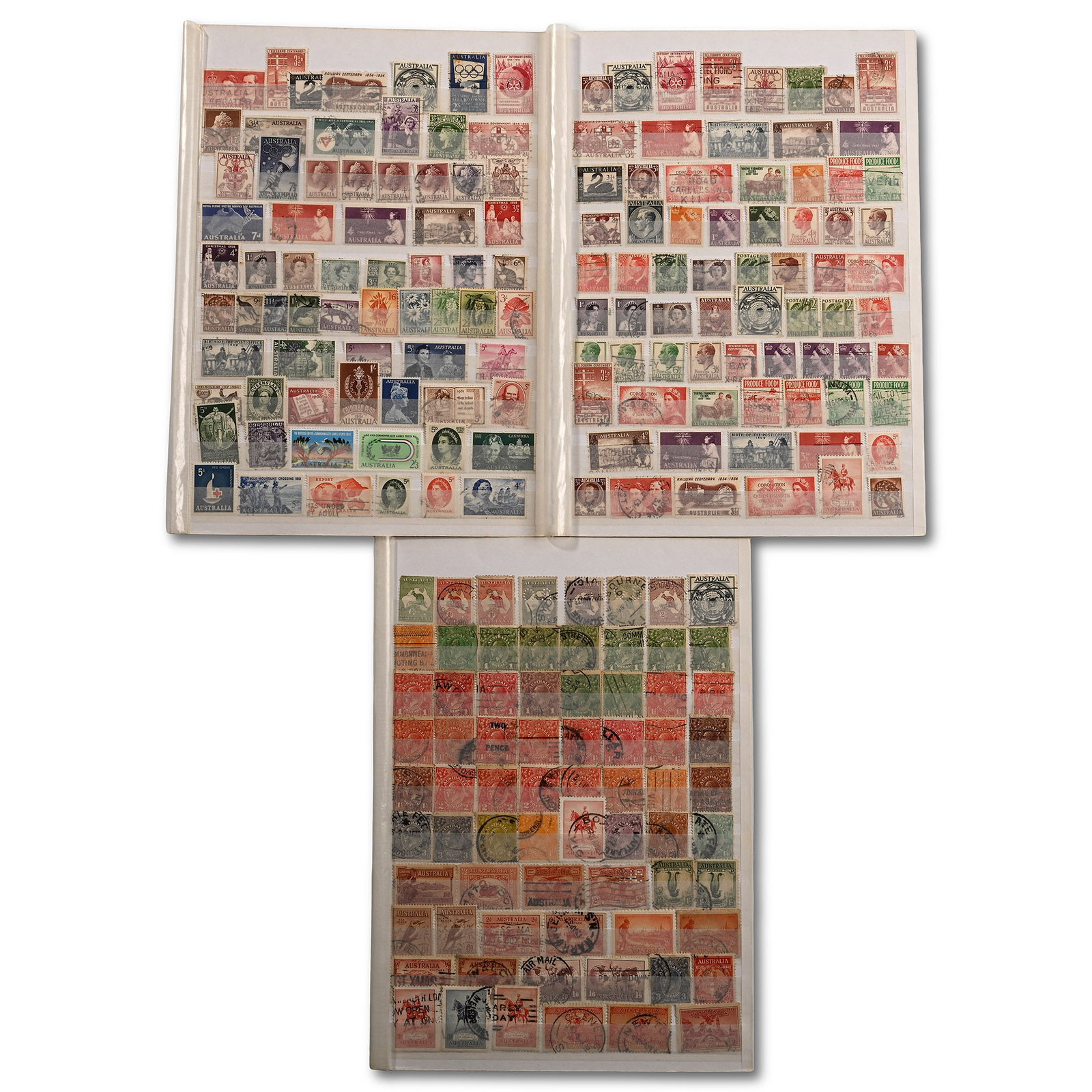 Commonwealth, Collection of Australian Stamps: 20th century A.D. A collection of over 420 mint and used stamps from Australia, held in six stock album pages. 180 grams total, 29.5 x 21 cm (11 5/8 x 8 1/4 in.). [420+, No Reserve] Acquired on the UK