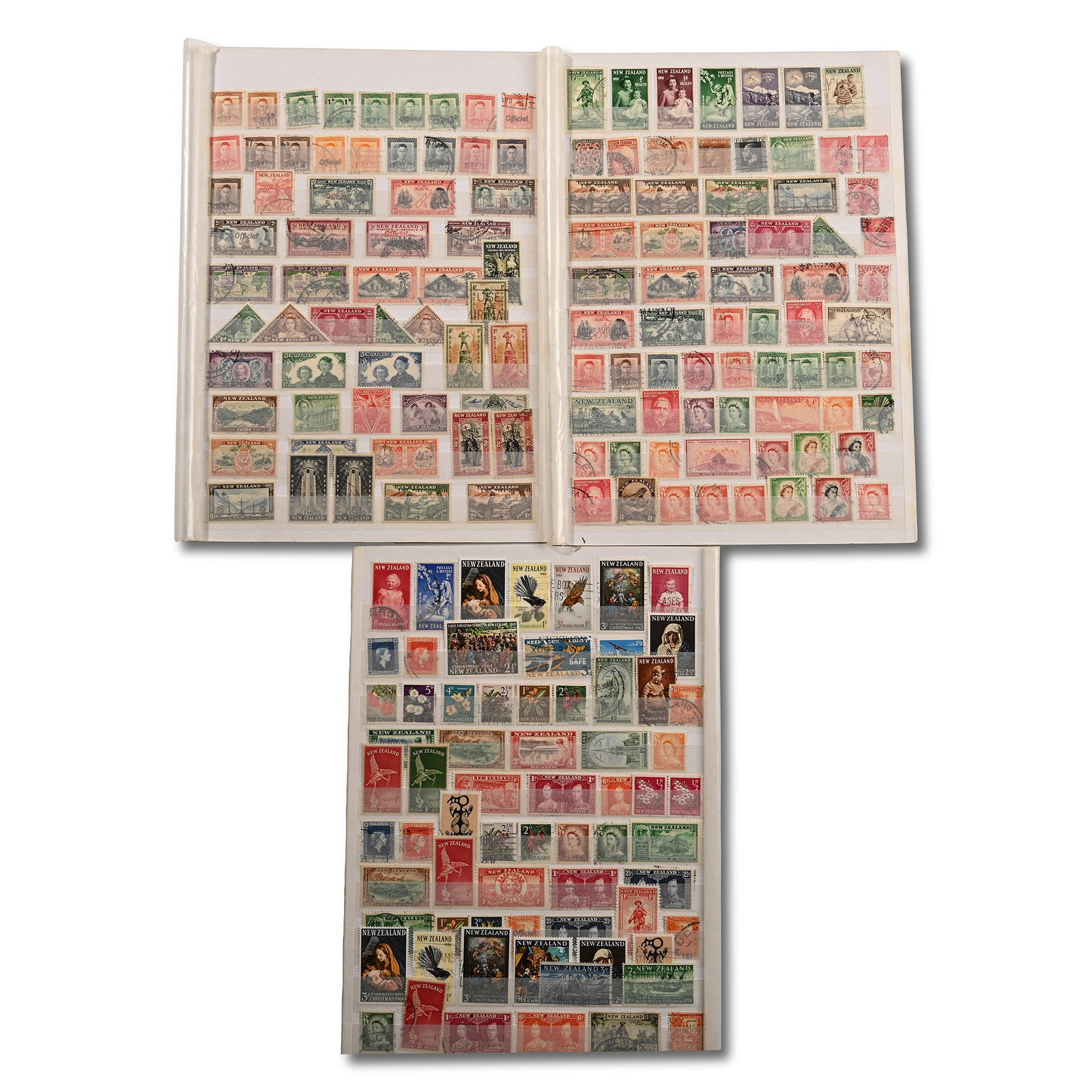Commonwealth, Collection of New Zealand Stamps: 20th century A.D. A collection of approximately 400 mint and used stamps from New Zealand, held in six stock album pages. 180 grams total, 29.5 x 21 cm (11 5/8 x 8 1/4 in.). [400, No Reserve] Acquired