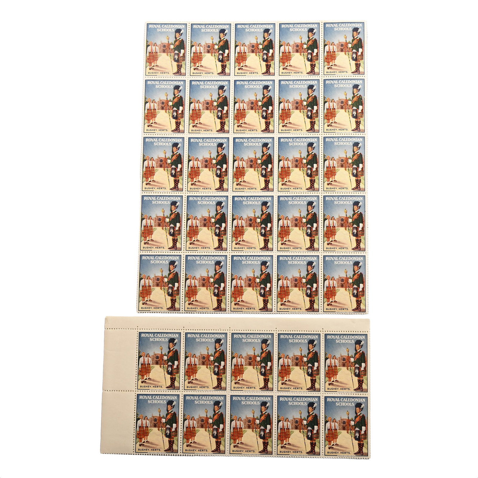 Two Large Blocks of Royal Caledonian Schools, Bushey, Herts., 'Cinderella' Stamps (1 of 1)