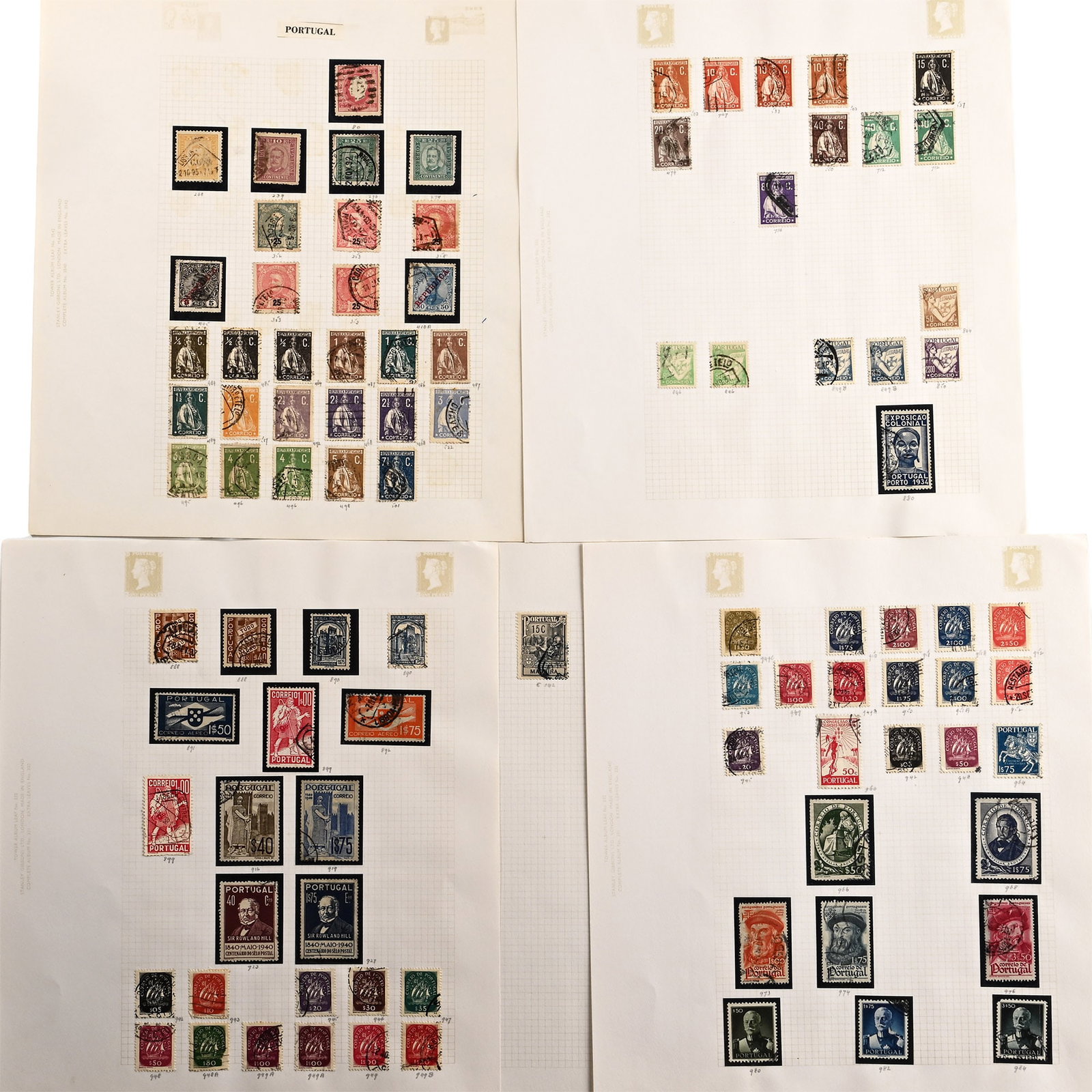 A Collection of Stamps from Portugal: 20th century A.D. Comprising: 94 mint and used stamps mounted on five pages. 56 grams total, 28.5 x 25 cm (11 1/4 x 9 3/4 in.). [94, No Reserve] Property of an Essex, UK, gentleman. TimeLine Auctions 