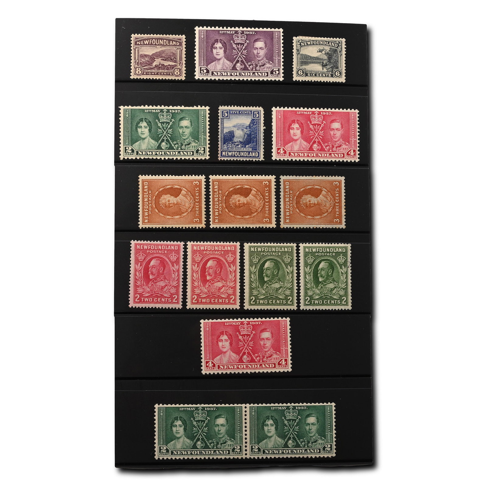 Early Canadian Stamps: 20th century A.D. Group of mint not hinged stamps from Newfoundland. 26 grams total, 12.5 x 8.5 cm (4 7/8 x 3 3/8 in.). [No Reserve] Property of an Essex, UK, gentleman. TimeLine Auctions follows a ri