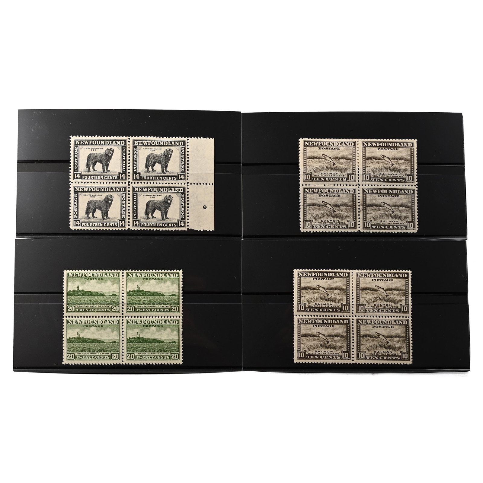Early Canadian Stamps: 20th century A.D. Group of mint hinged stamps from Newfoundland. 26 grams total, 12.5 x 8.5 cm (4 7/8 x 3 3/8 in.). [No Reserve] Property of an Essex, UK, gentleman. TimeLine Auctions follows a rigoro