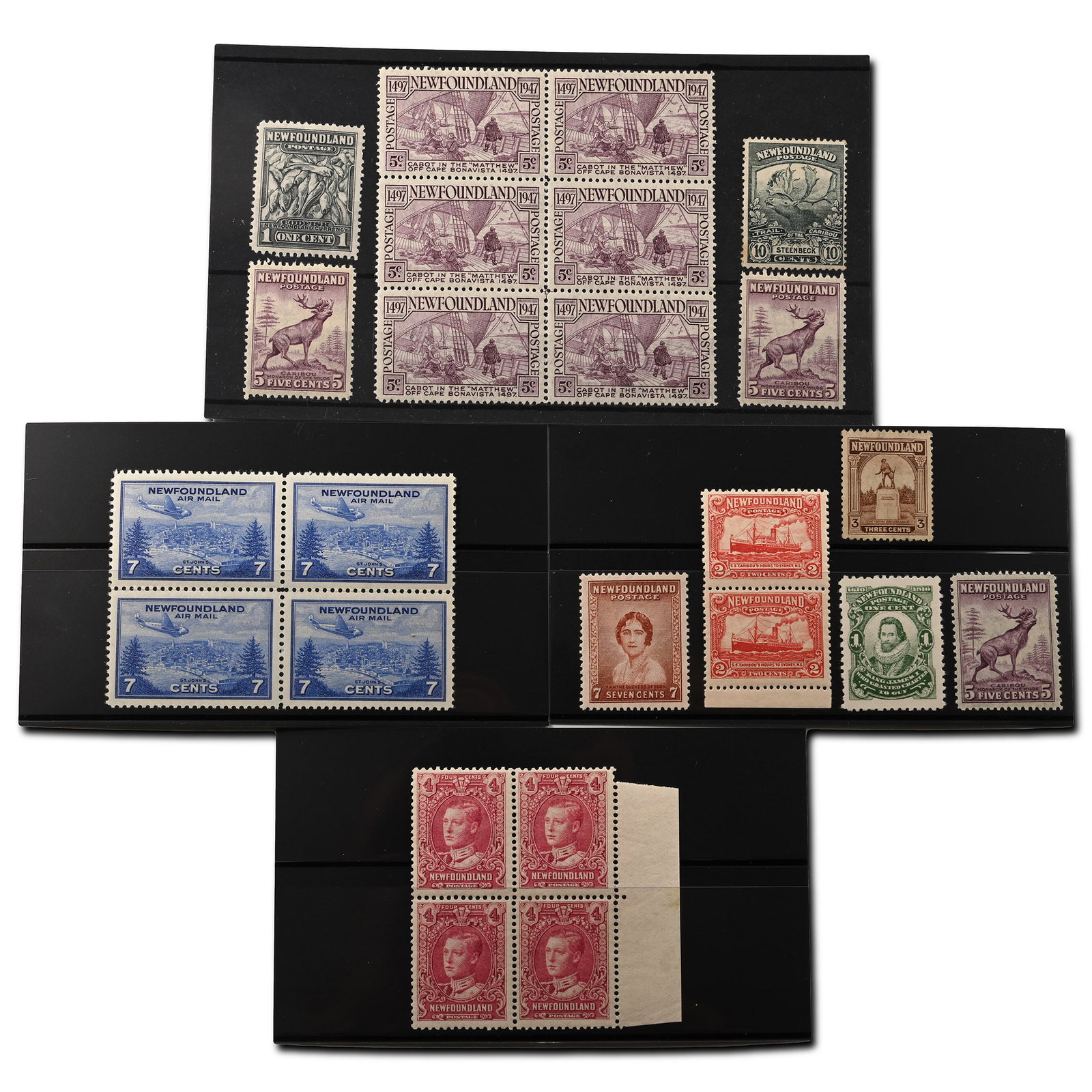 Early Canadian Stamps: 20th century A.D. Group of mint not hinged stamps from Newfoundland. 25 grams total, 15.5 x 10.5 cm (6 1/8 x 4 1/8 in.). [No Reserve] Property of an Essex, UK, gentleman. TimeLine Auctions follows a