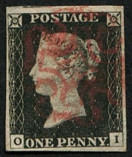 1d Pl.2 'OI' 'RUBY' MX: Good upright strike with fine colour of this scarcer MX, 4 good-fine margins. (Spec.AS14.ve) (c. ?800). Acquired on the UK philatelic market. From the property of an English gentleman. TimeLine Auctio