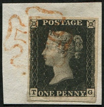 1d Pl.6 'TG' 'PALE ORANGE' MX: Lovely crisp complete strike, 4 fine-huge margins on small piece. Pretty. Acquired on the UK philatelic market. From the property of an English gentleman. TimeLine Auctions follows a rigorous vetting 