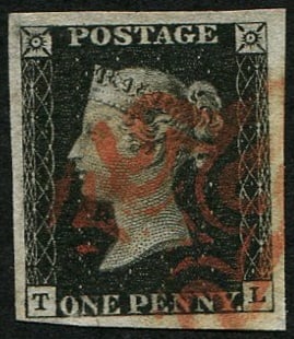 1d Pl.9 'TL' VFU: Four fine mainly-huge margins. (Scarcer to get red MX). A big one (Spec.AS57) (c. ?625+). Acquired on the UK philatelic market. From the property of an English gentleman. TimeLine Auctions follows a