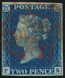 2d Pl.1 'FB' VFU: Light red MX, 4 clear-fine margins. Fresh & rich colour. (c. ?1,250). Acquired on the UK philatelic market. From the property of an English gentleman. TimeLine Auctions follows a rigorous vetting proc
