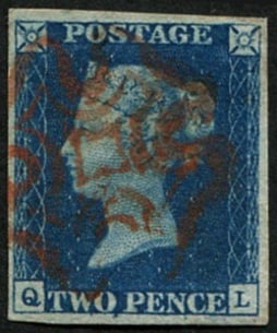 1d Pl.2 'QL' VARIETY, 'RED' MX VFU: Neat strike, 4 good-large margins, lovely colour & pretty. (Spec.D57.f) (c. ?1,750). Acquired on the UK philatelic market. From the property of an English gentleman. TimeLine Auctions follows a