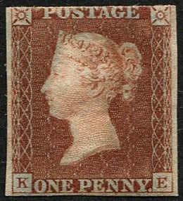 1d From black Pl.5 'KE' (DOUBLE LETTER) (SG 7): U/M fine 3 margins, superb fresh & very rare. (Spec.AS29d) With M. Williams Cert (c. ?7,500). Acquired on the UK philatelic market. From the property of an English gentleman. TimeLine Auctions