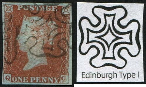 1d Pl.30 'QC' 'EDINBURGH' DISTINCTIVE MX: Two crisp strikes. (Spec.BS19tk) (c. ?120). Acquired on the UK philatelic market. From the property of an English gentleman. TimeLine Auctions follows a rigorous vetting process to ensure the authenti