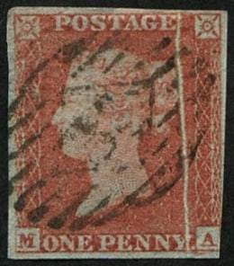 1d Pl.152 'MA' PRE-PRINTING 'PAPER FOLD' VARIETY: Crisp 'London' numeral. Fine 3 1/2 margins. Scarce. Acquired on the UK philatelic market. From the property of an English gentleman. TimeLine Auctions follows a rigorous vetting process to ensure the 