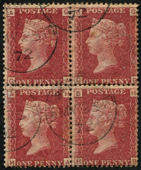 1d SG 43, Pl.127 BLK. OF 4 VFU: Light 'Weybridge.1872' CDS. Fresh & pretty. Acquired on the UK philatelic market. From the property of an English gentleman. TimeLine Auctions follows a rigorous vetting process to ensure the authenti
