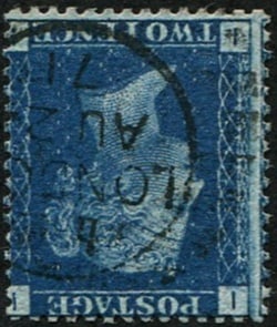 2d SG 47wi, Pl.13 'WMK. INV' (DEEP-BLUE) VFU: 'London.1871' CDS, difficult & pretty. Acquired on the UK philatelic market. From the property of an English gentleman. TimeLine Auctions follows a rigorous vetting process to ensure the authenticity 